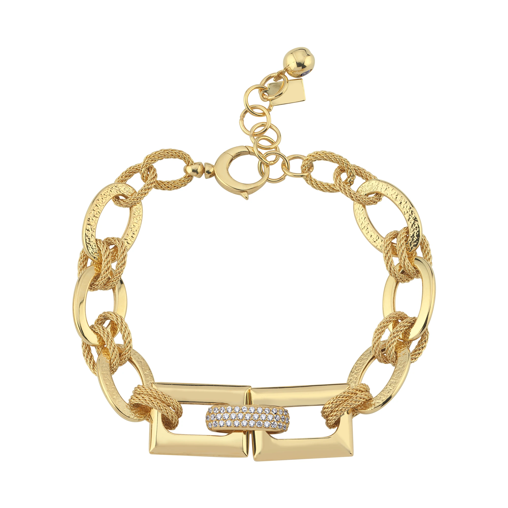 Taş Detaylı Dokulu Altın Bileklik