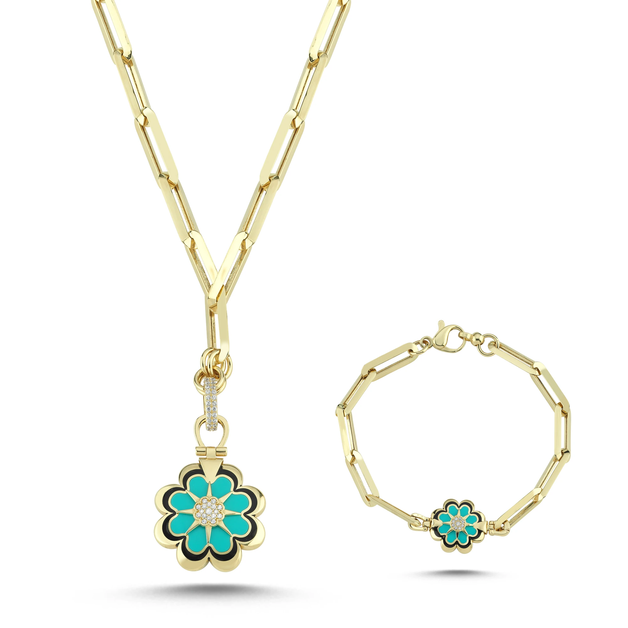 Çiçek Mineli Altın Set