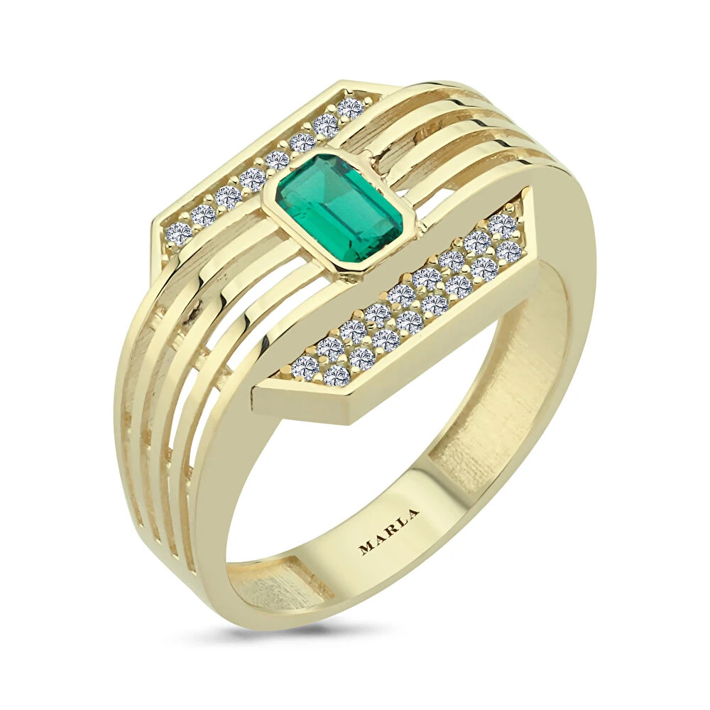 Renkli Taşlı Retro Altın Yüzük