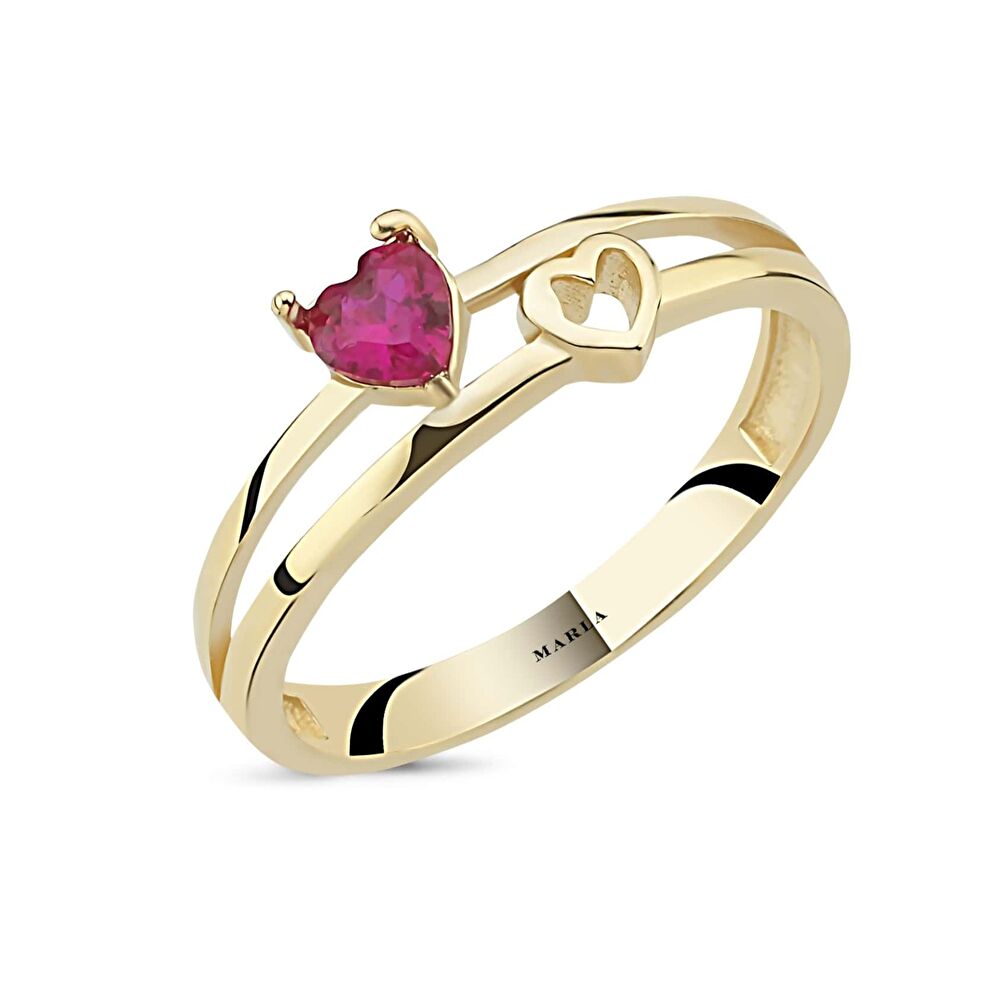 Renkli Taş Kalpli Altın Yüzük