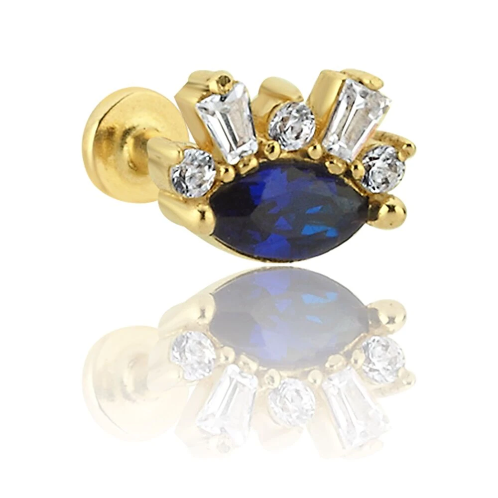 Pırlanta Detaylı Safir Piercing