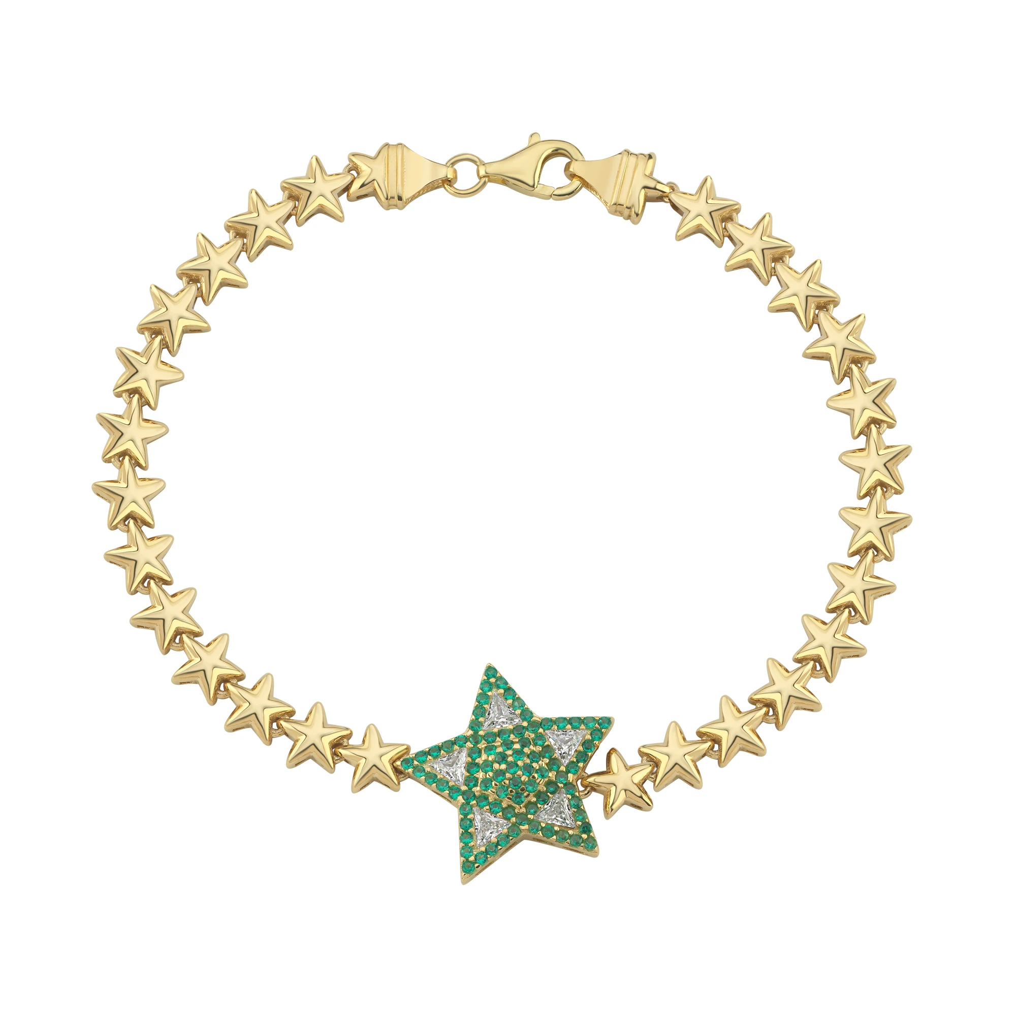 Renkli Taşlı Yıldız Altın Bileklik