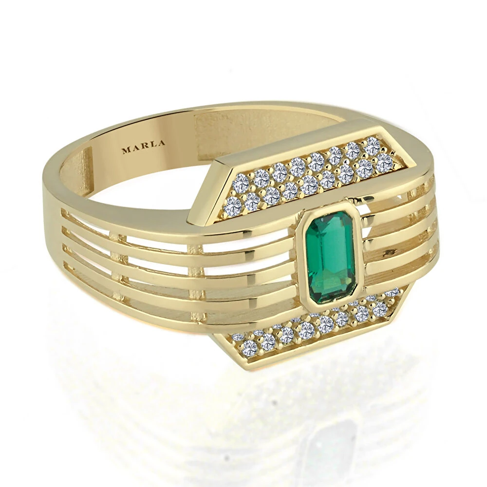 Renkli Taşlı Retro Altın Yüzük