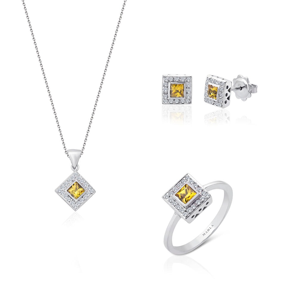 Pırlantalı Sarı Safir Kolye 0.24 Karat