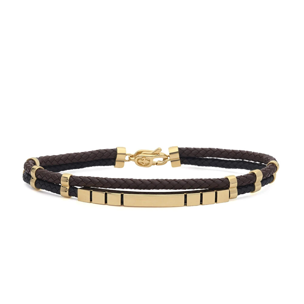 Deri Kordonlu Altın Erkek Bilekliği