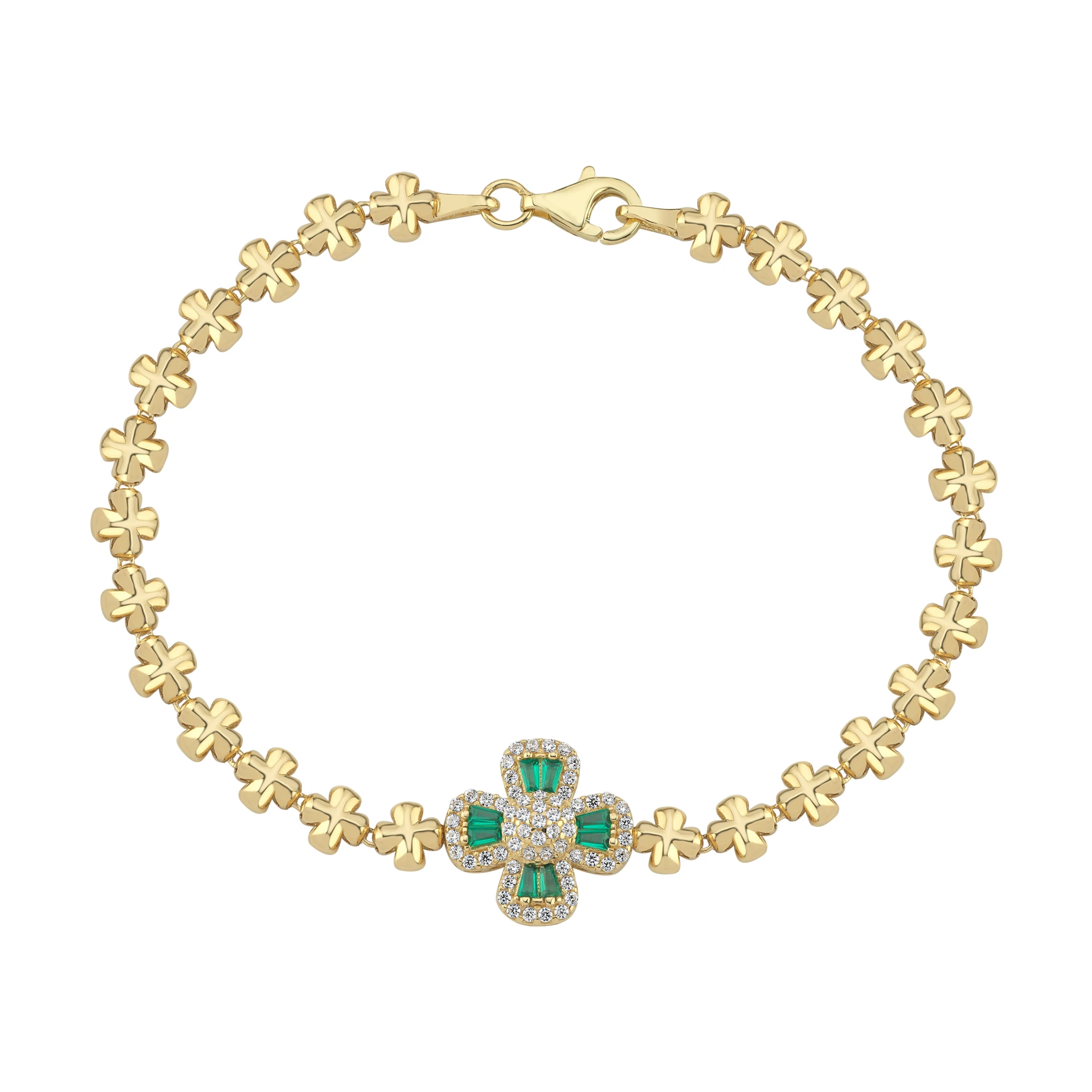 Renkli Taşlı Çiçek Altın Bileklik