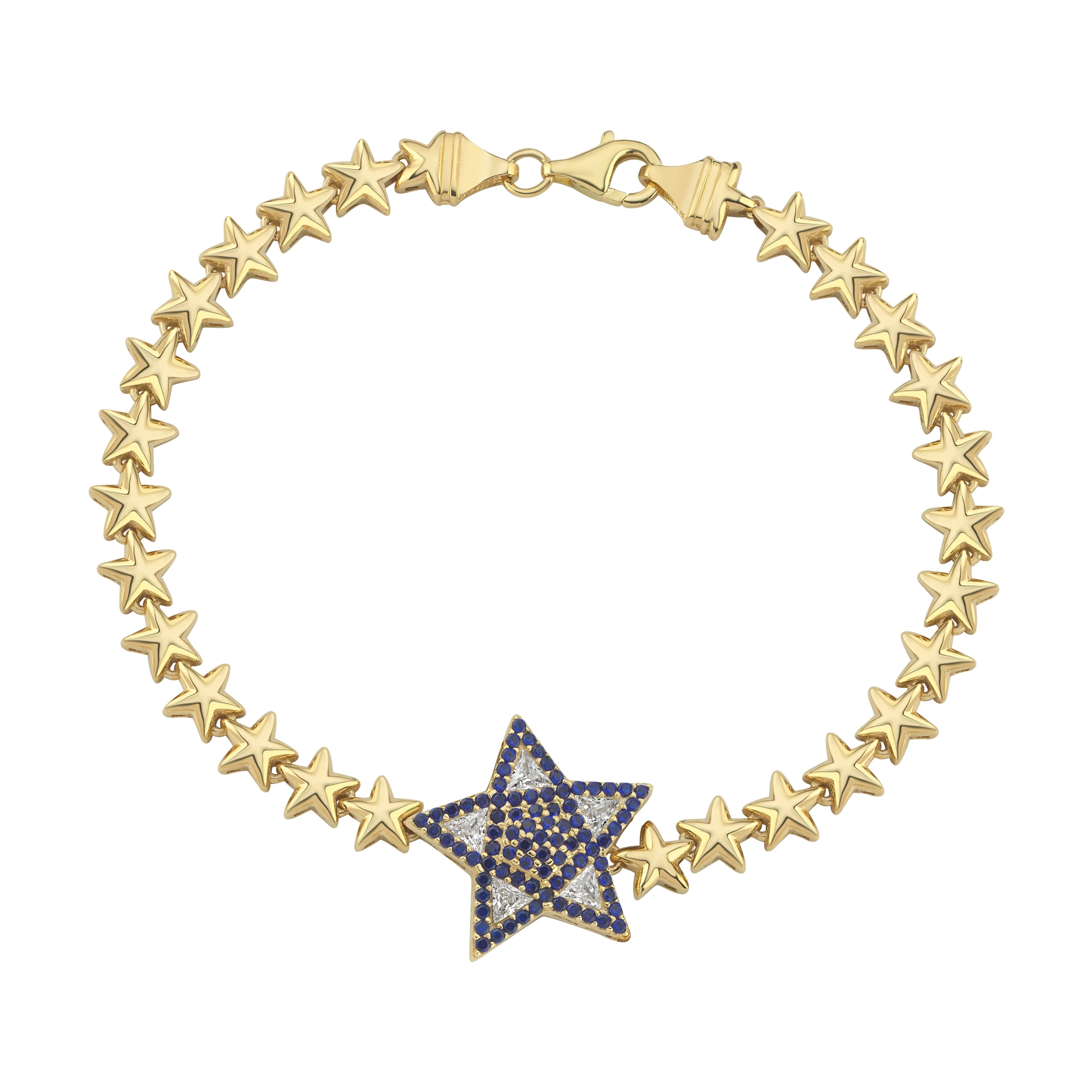 Renkli Taşlı Yıldız Altın Bileklik