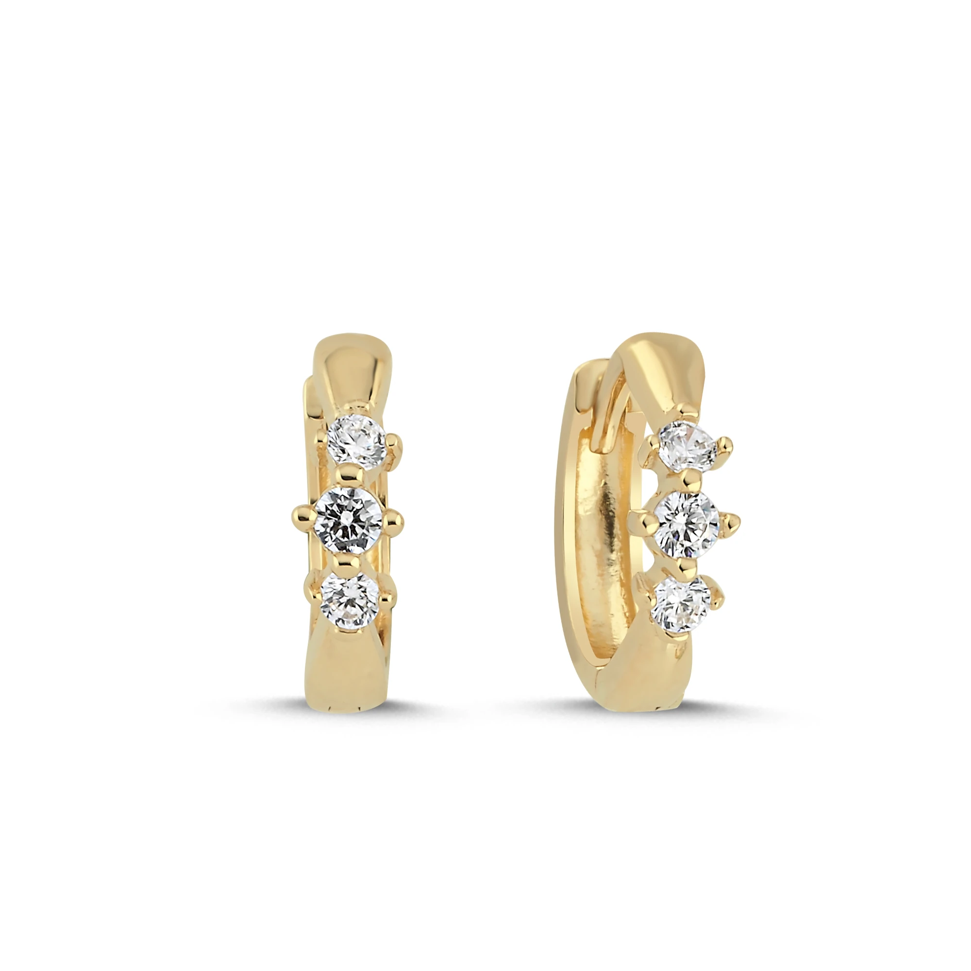 Taş Detaylı Halka Altın Küpe