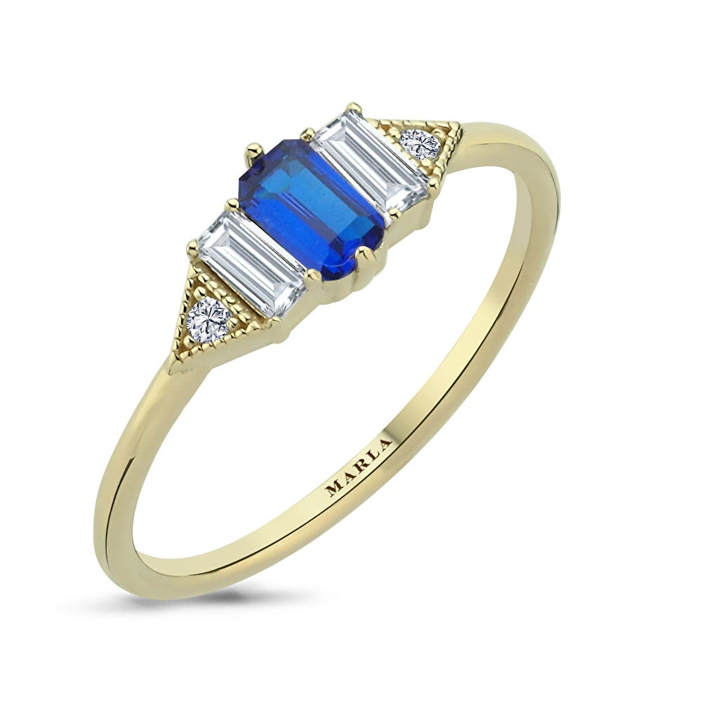 Renkli Baget Taşlı Altın Yüzük