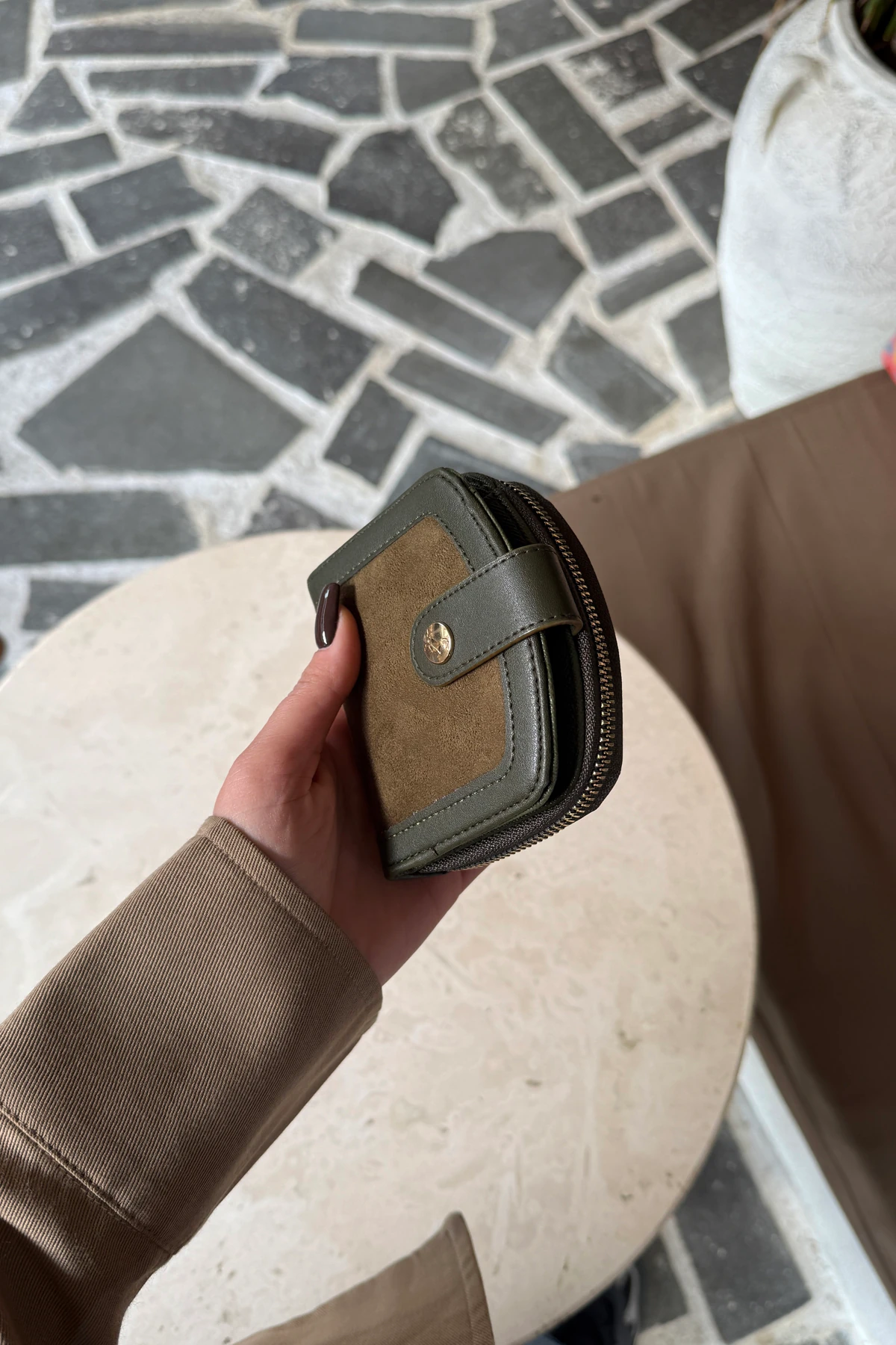 La'Graccio Paris Kadın Laron Süet Tasarım Kullanışlı Cüzdan - Haki Süet