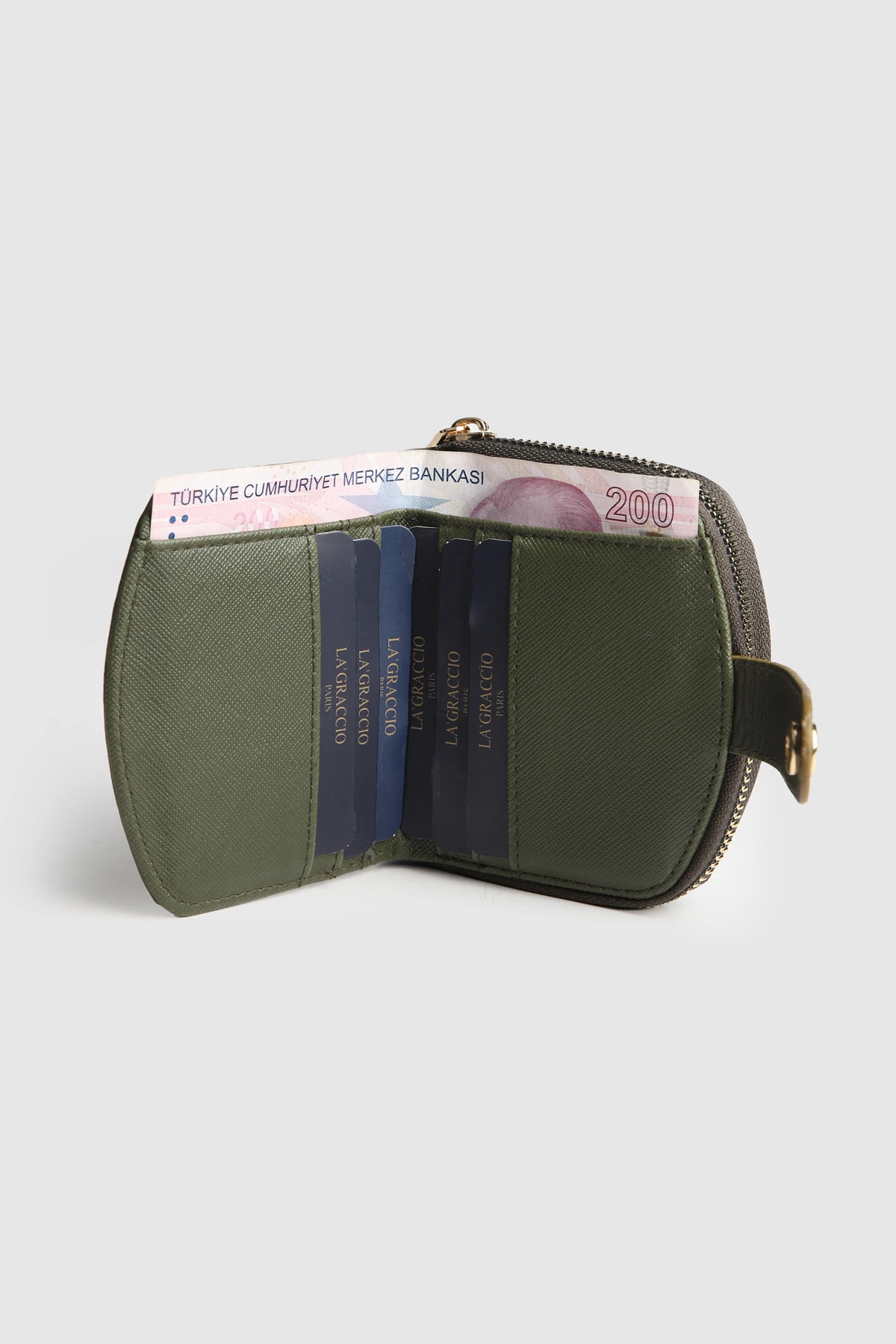 La'Graccio Paris Kadın Laron Süet Tasarım Kullanışlı Cüzdan - Haki Süet