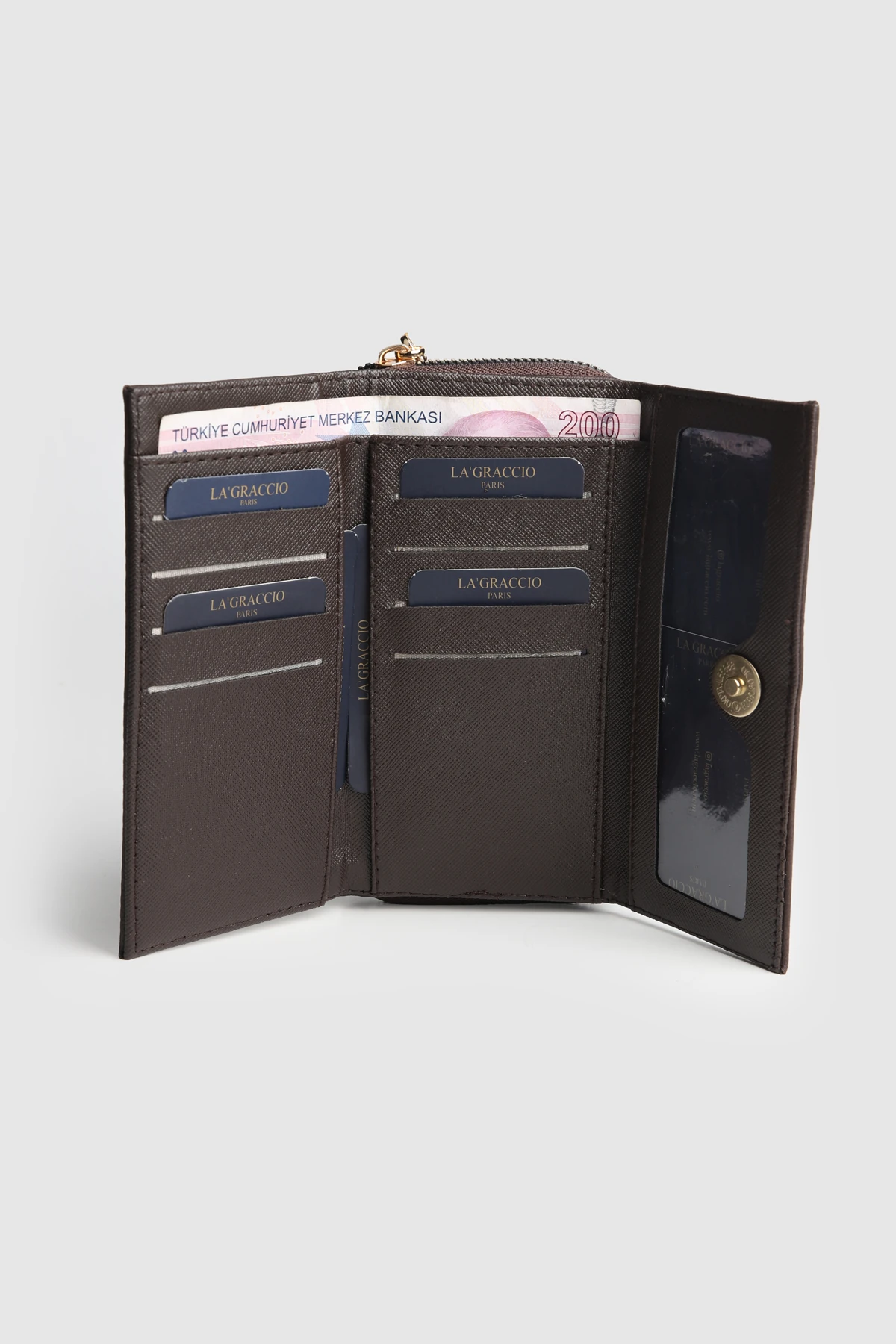 La'Graccio Paris Kadın Prave Donma Deri Kullanışlı Cüzdan - Kahve