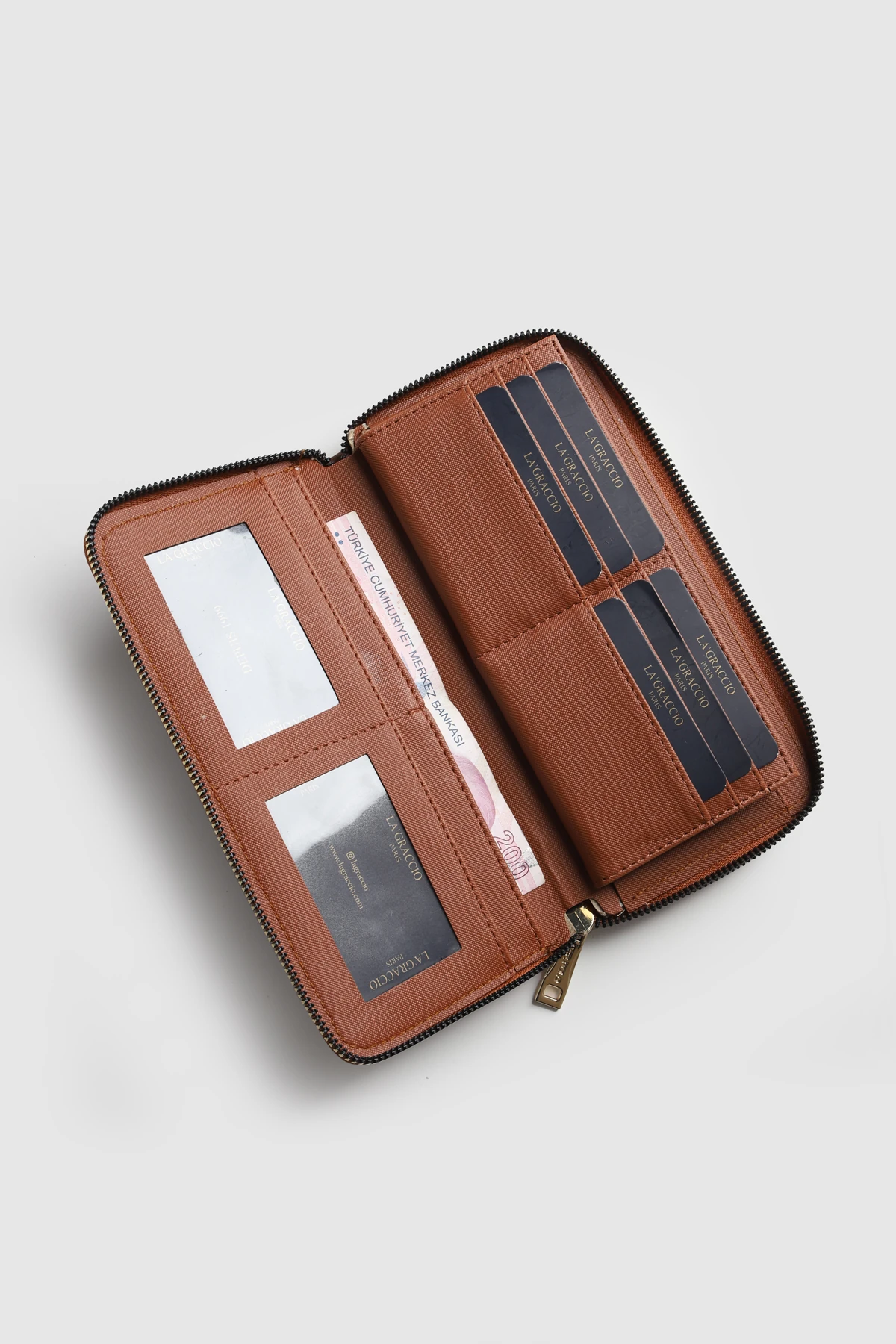 La'Graccio Paris Kadın Guas Büyük Boy Portföy Kullanışlı Cüzdan - Taba