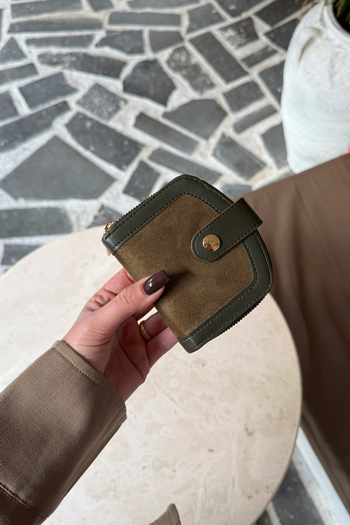 La'Graccio Paris Kadın Laron Süet Tasarım Kullanışlı Cüzdan - Haki Süet