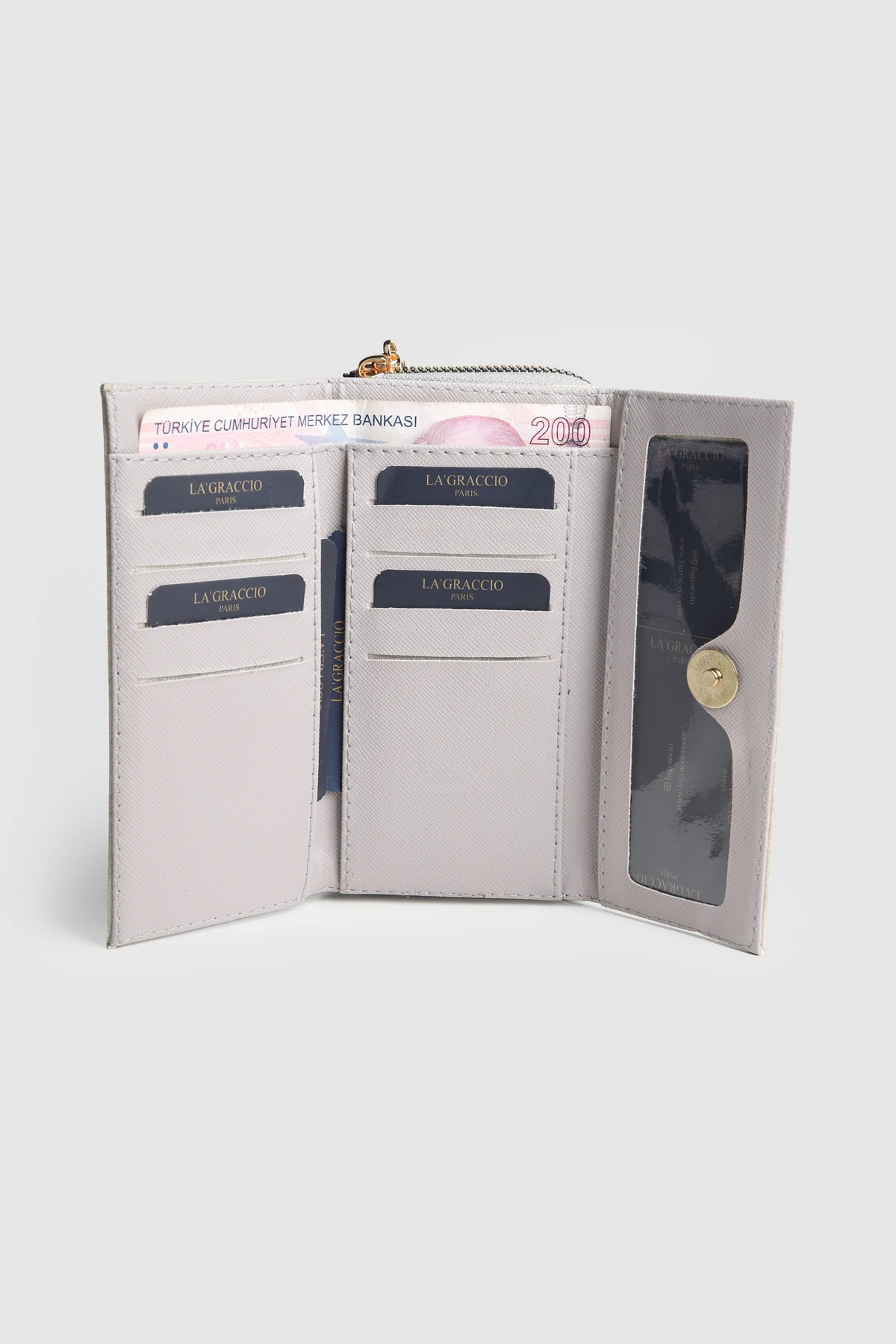 La'Graccio Paris Kadın Prave Donma Deri Kullanışlı Cüzdan - Gri