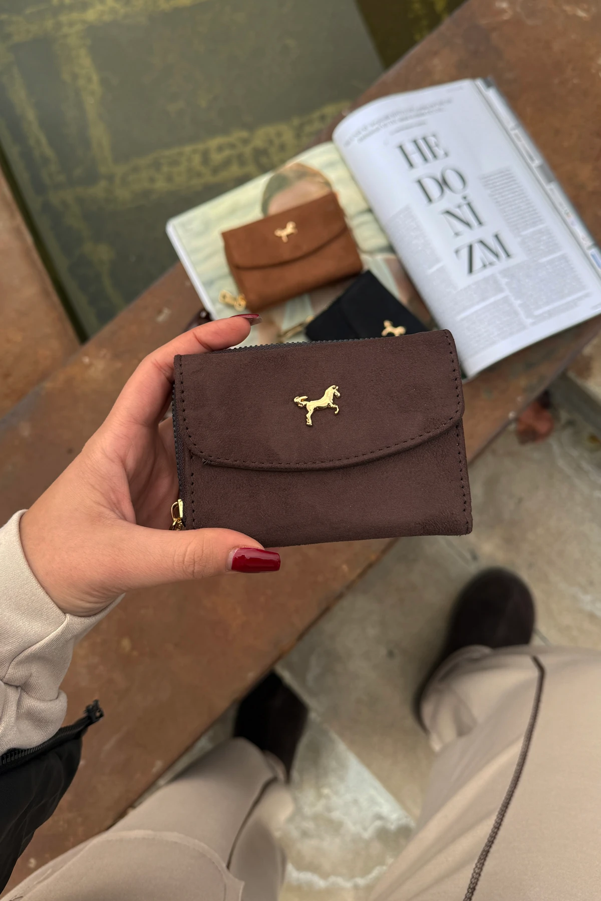 La'Graccio Paris Kadın Cavie Süet Kullanışlı Cüzdan - Kahve Süet