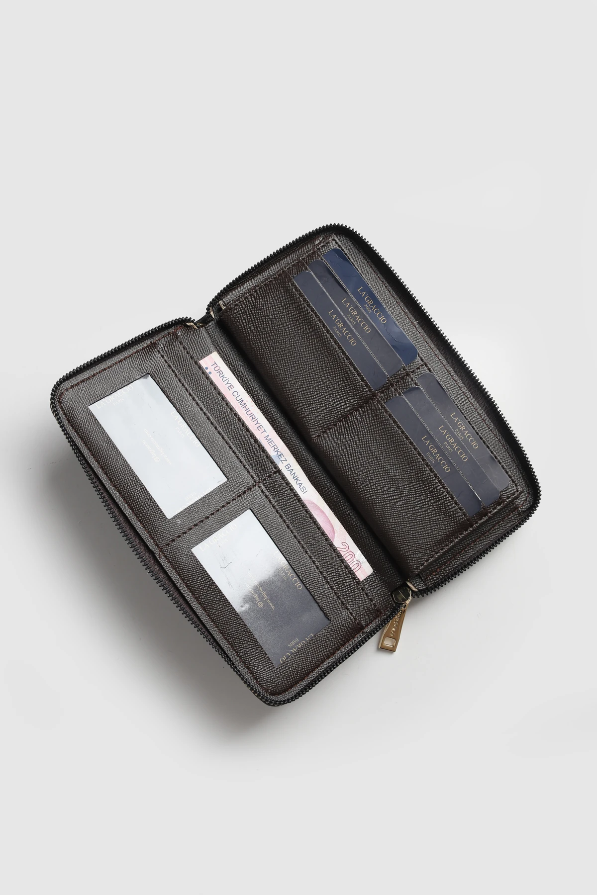 La'Graccio Paris Kadın Guas Büyük Boy Portföy Kullanışlı Cüzdan - Kahve