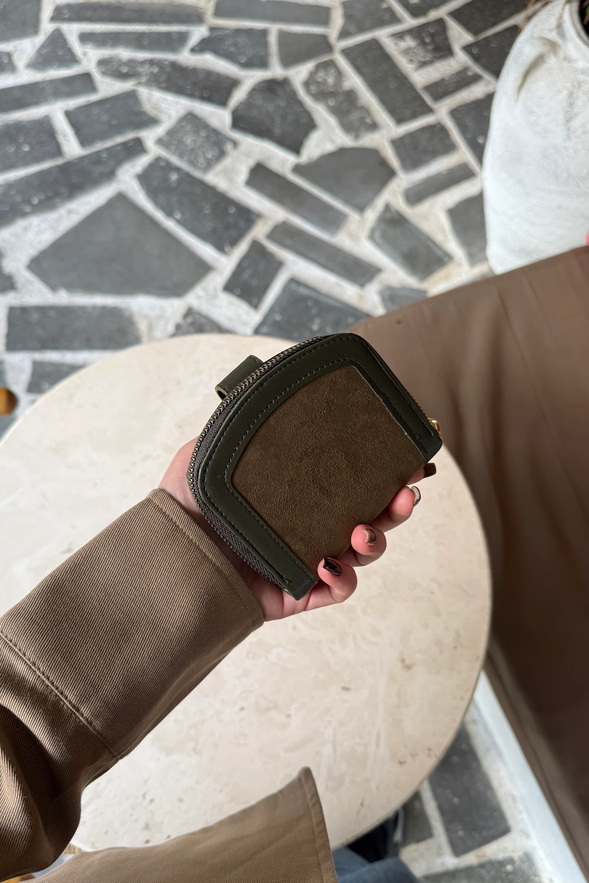 La'Graccio Paris Kadın Laron Süet Tasarım Kullanışlı Cüzdan - Haki Süet