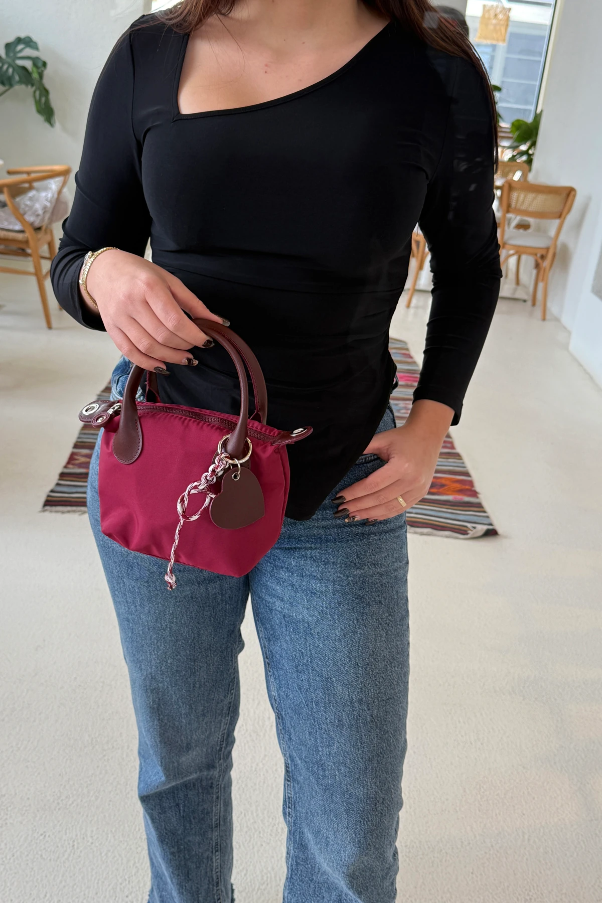 Lagraccio Paris Kadın Baybo Charmlı Paraşüt Çanta - Bordo