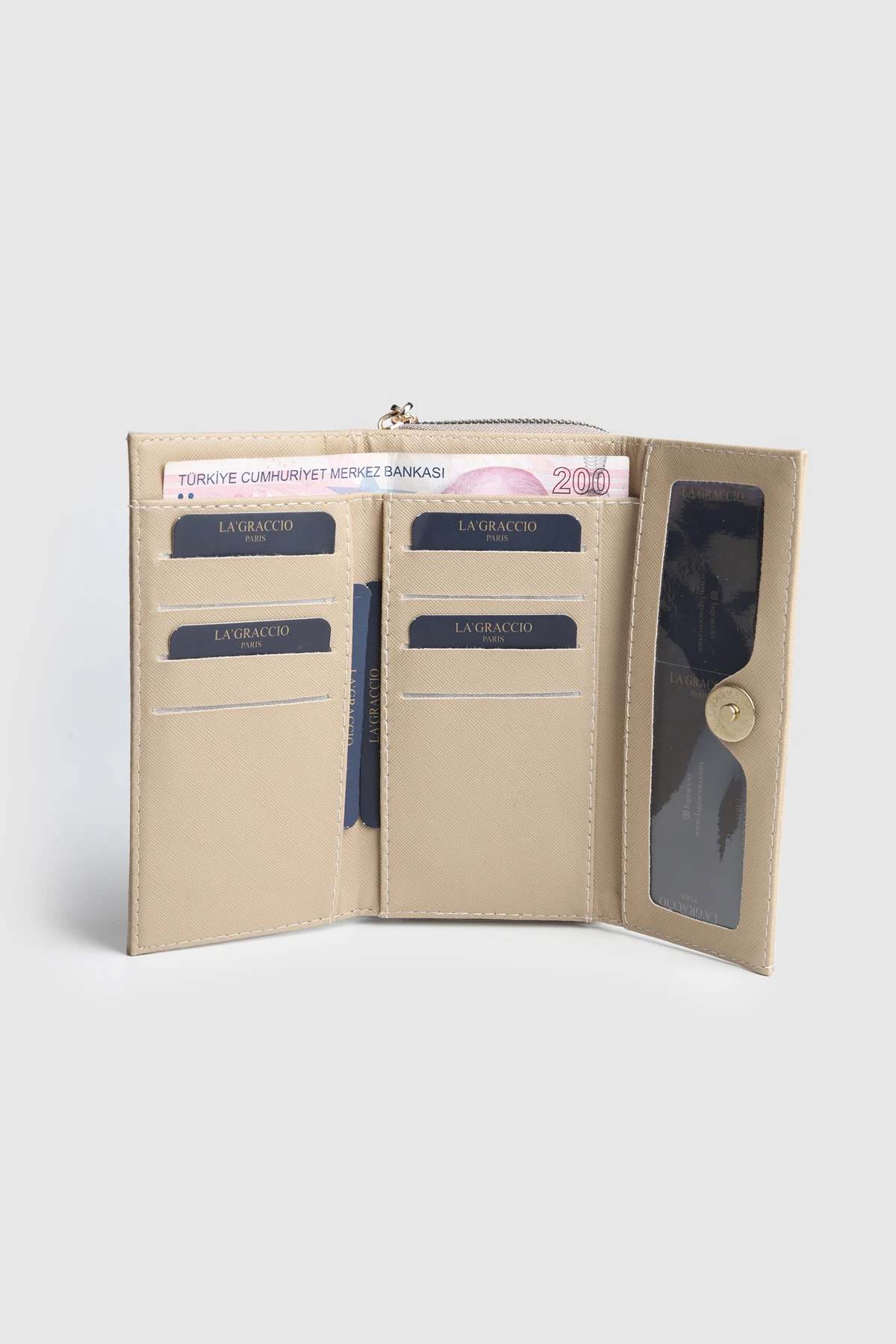 La'Graccio Paris Kadın Prave Donma Deri Kullanışlı Cüzdan - Vizon