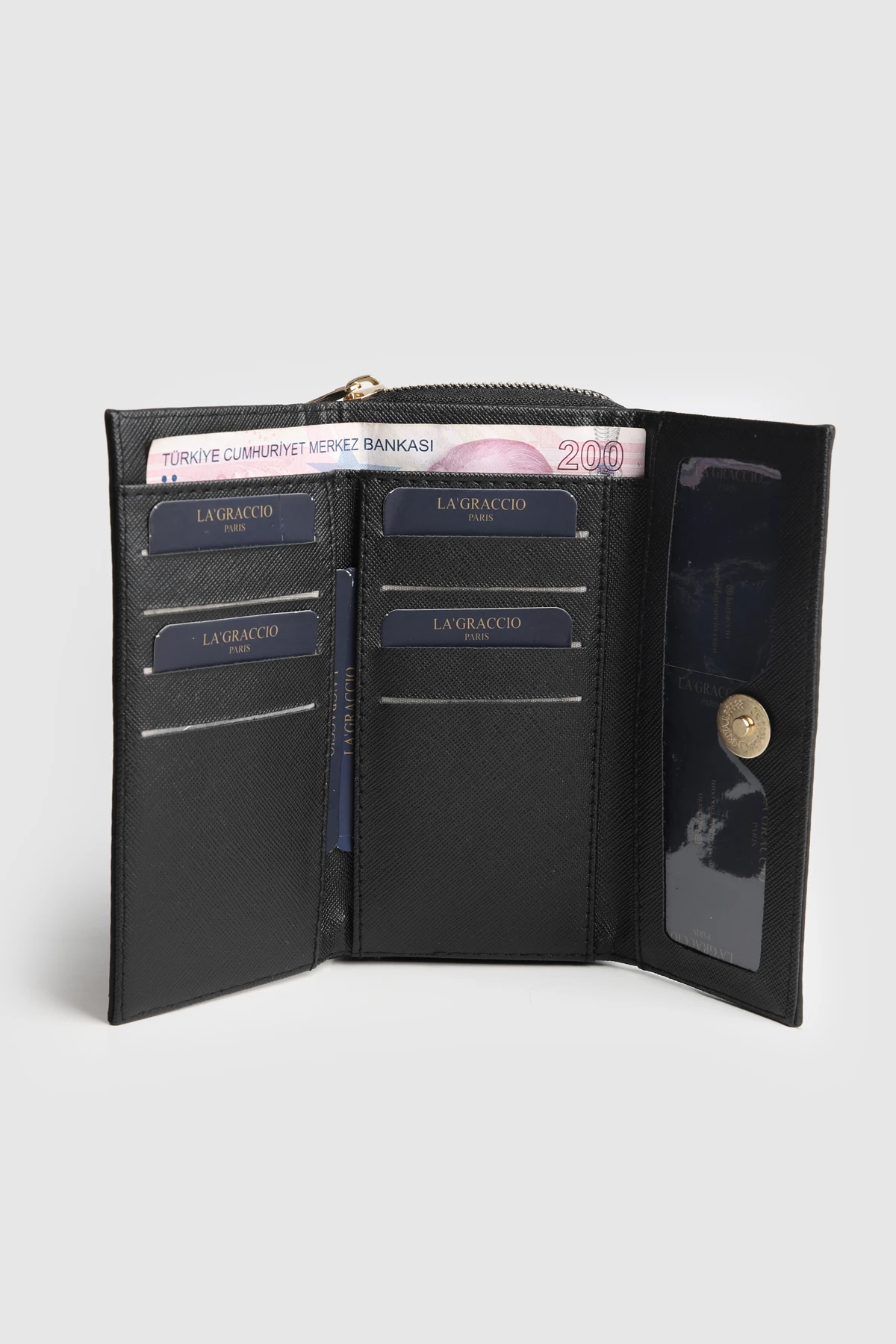 La'Graccio Paris Kadın Prave Donma Deri Kullanışlı Cüzdan - Siyah