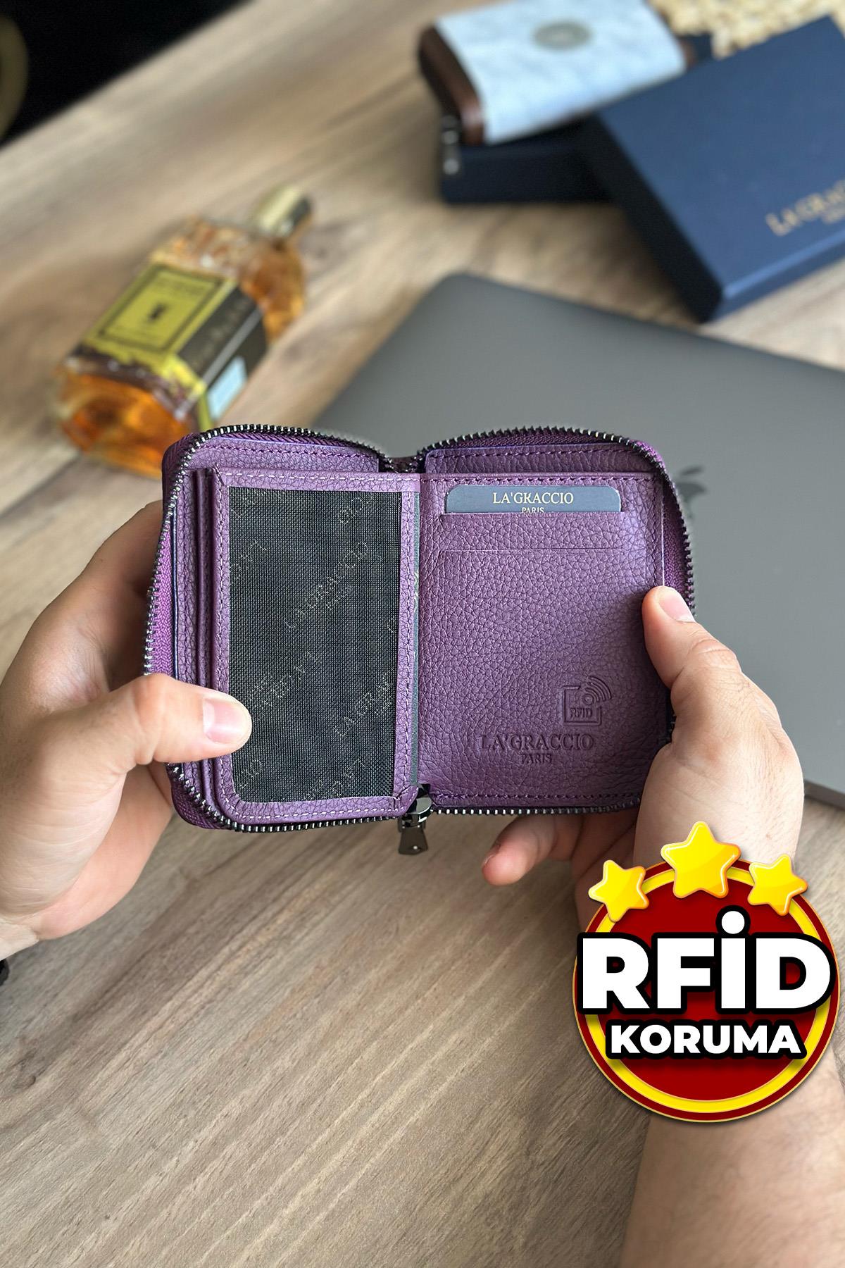 La'Graccio Paris Lancoves Erkek Hakiki Deri Rfid Korumalı Fermuarlı Cüzdan