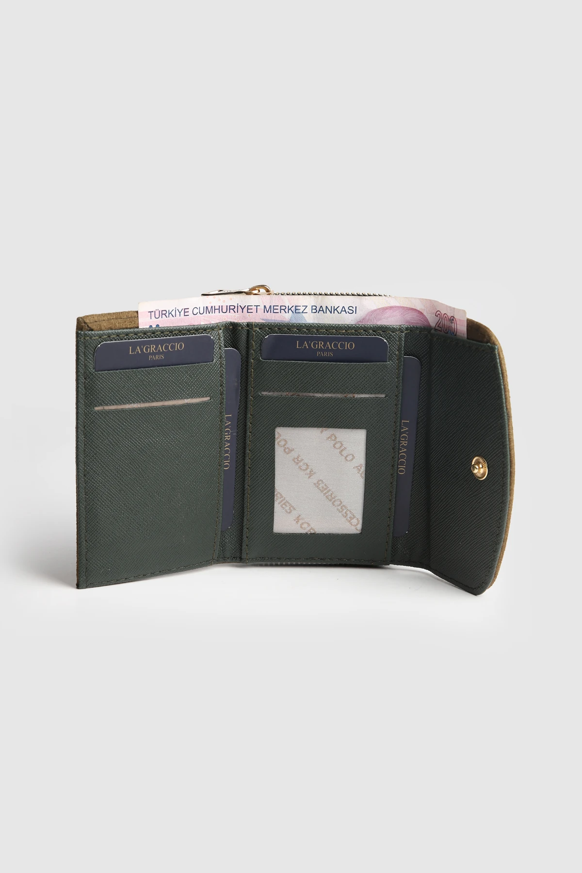 La'Graccio Paris Kadın Cavie Süet Kullanışlı Cüzdan - Haki Süet