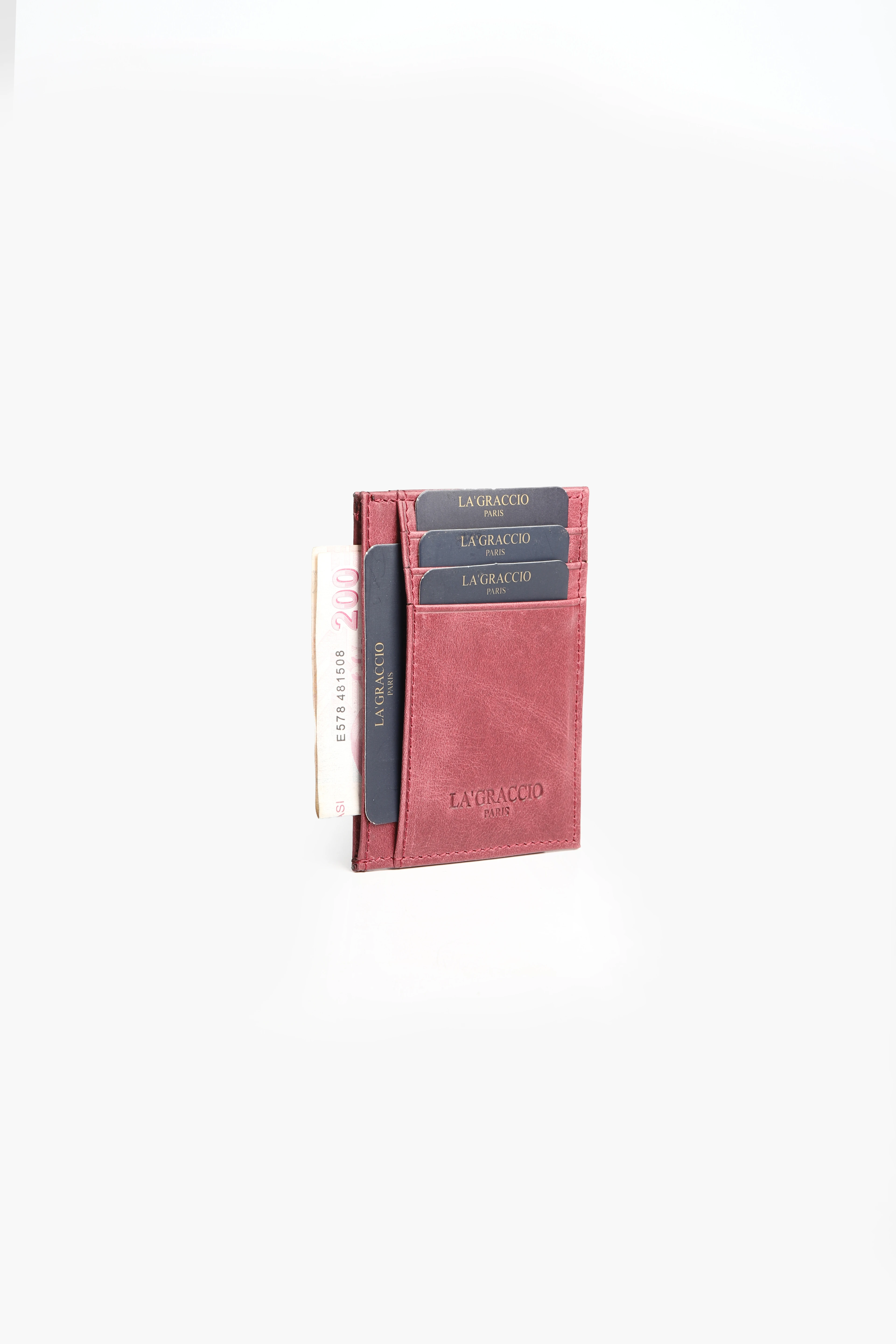 Lagraccio Paris Redon Hakiki Deri Çok Bölmeli Kartlık - Crazy Bordo