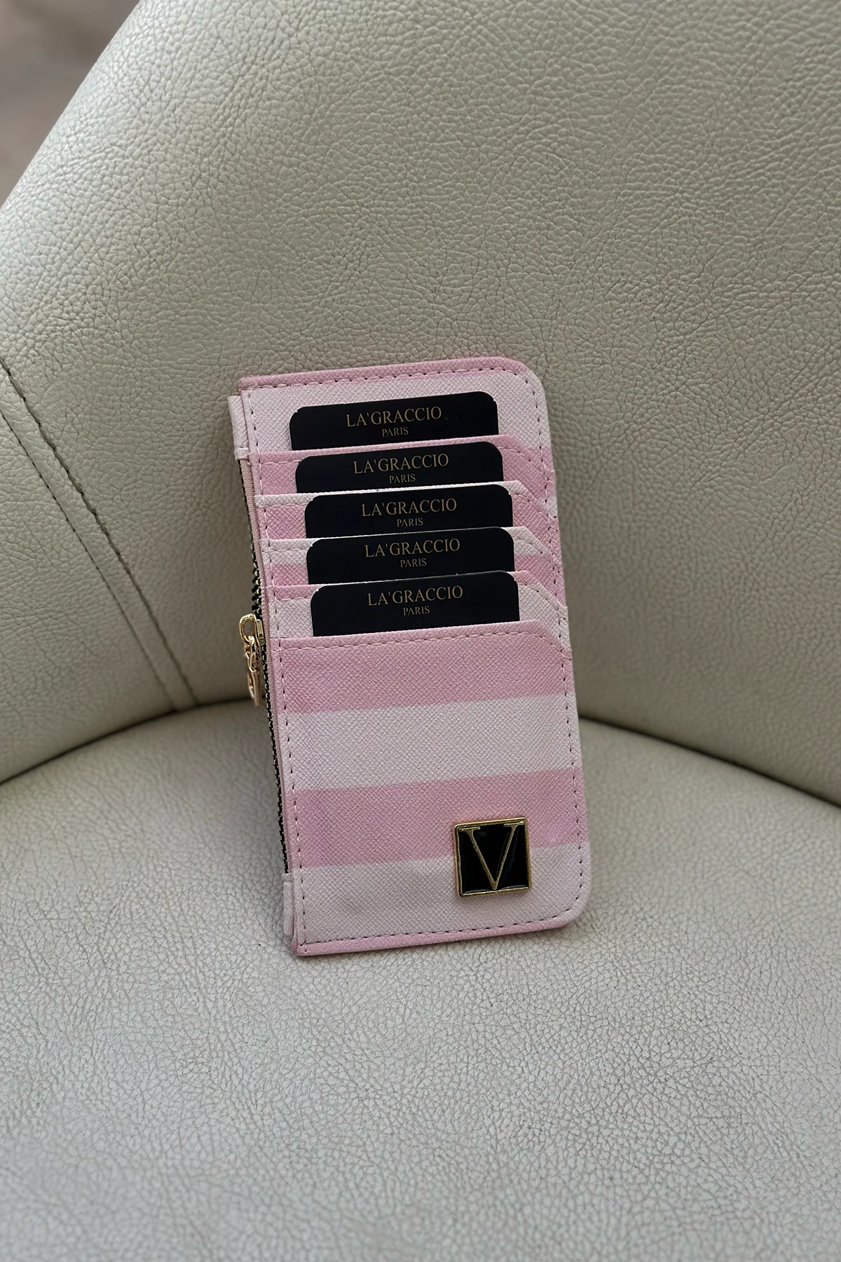 La'Graccio Paris Fermuarlı Kadın Kartlık - Pudra