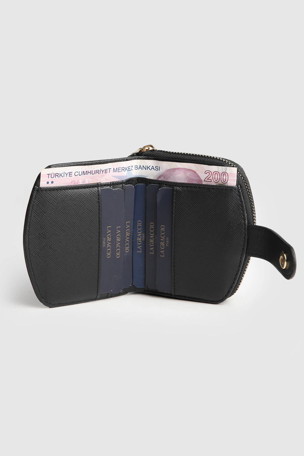 La'Graccio Paris Kadın Laron Süet Tasarım Kullanışlı Cüzdan - Siyah Süet