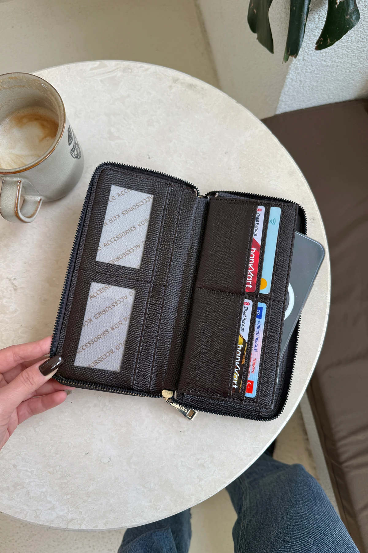 La'Graccio Paris Kadın Guas Büyük Boy Portföy Kullanışlı Cüzdan - Kahve