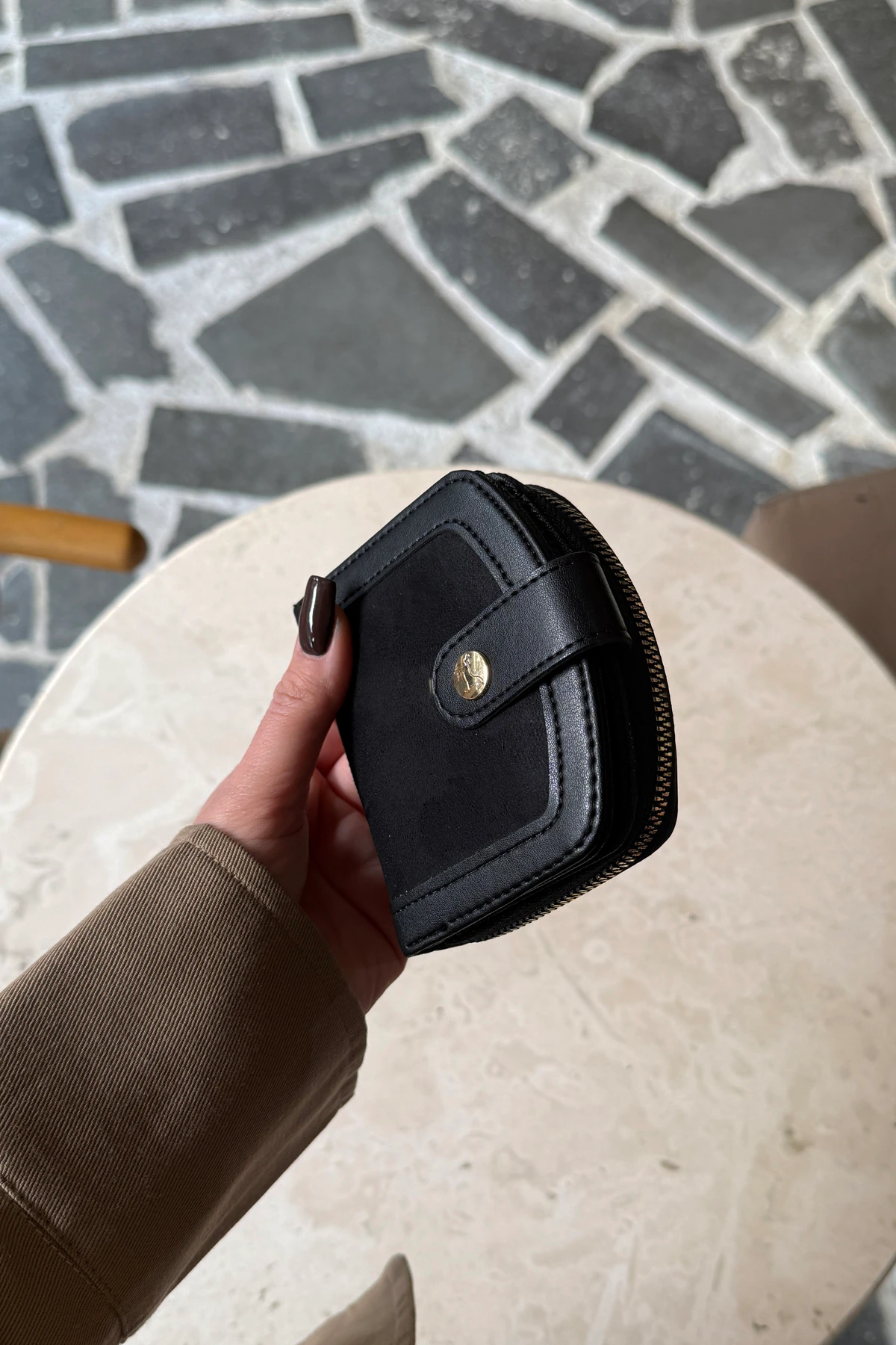 La'Graccio Paris Kadın Laron Süet Tasarım Kullanışlı Cüzdan - Siyah Süet