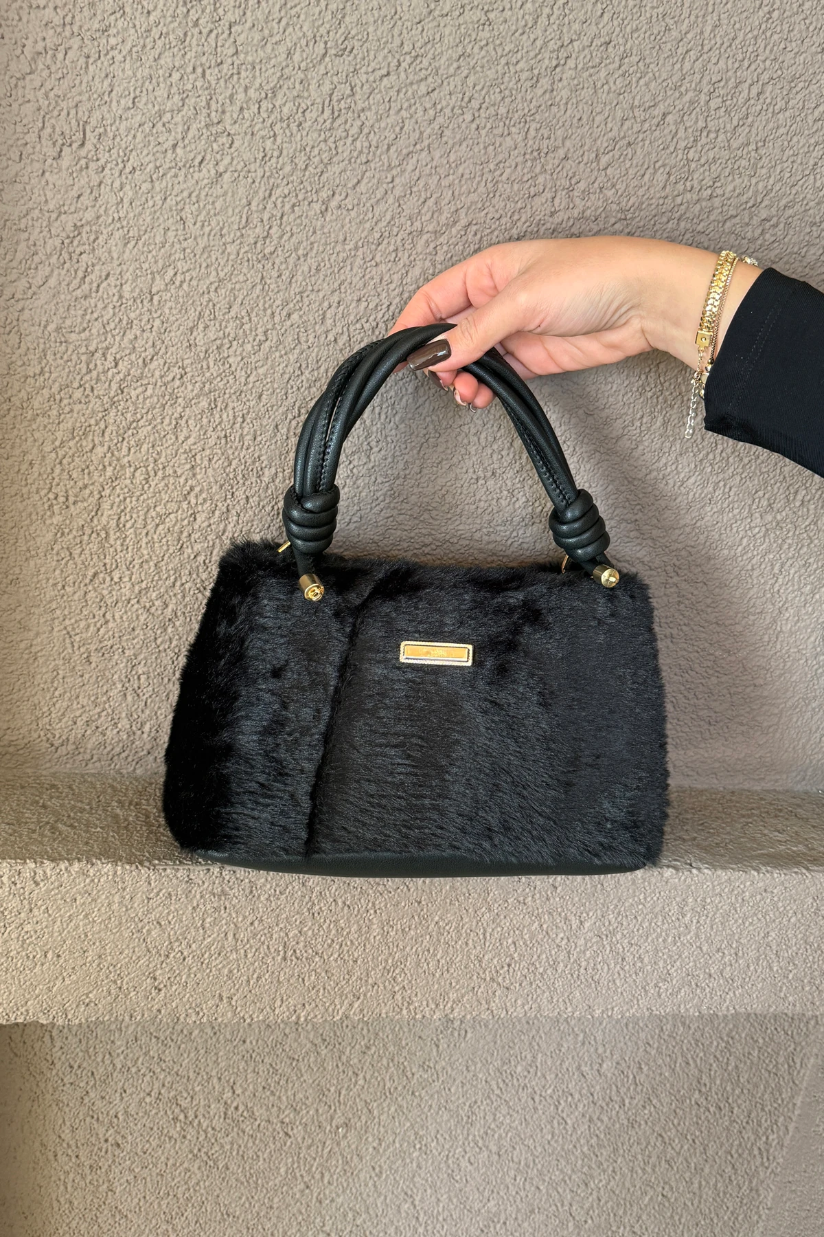 Lagraccio Paris Kadın Lora Peluş Askılı Çanta - Peluş Siyah