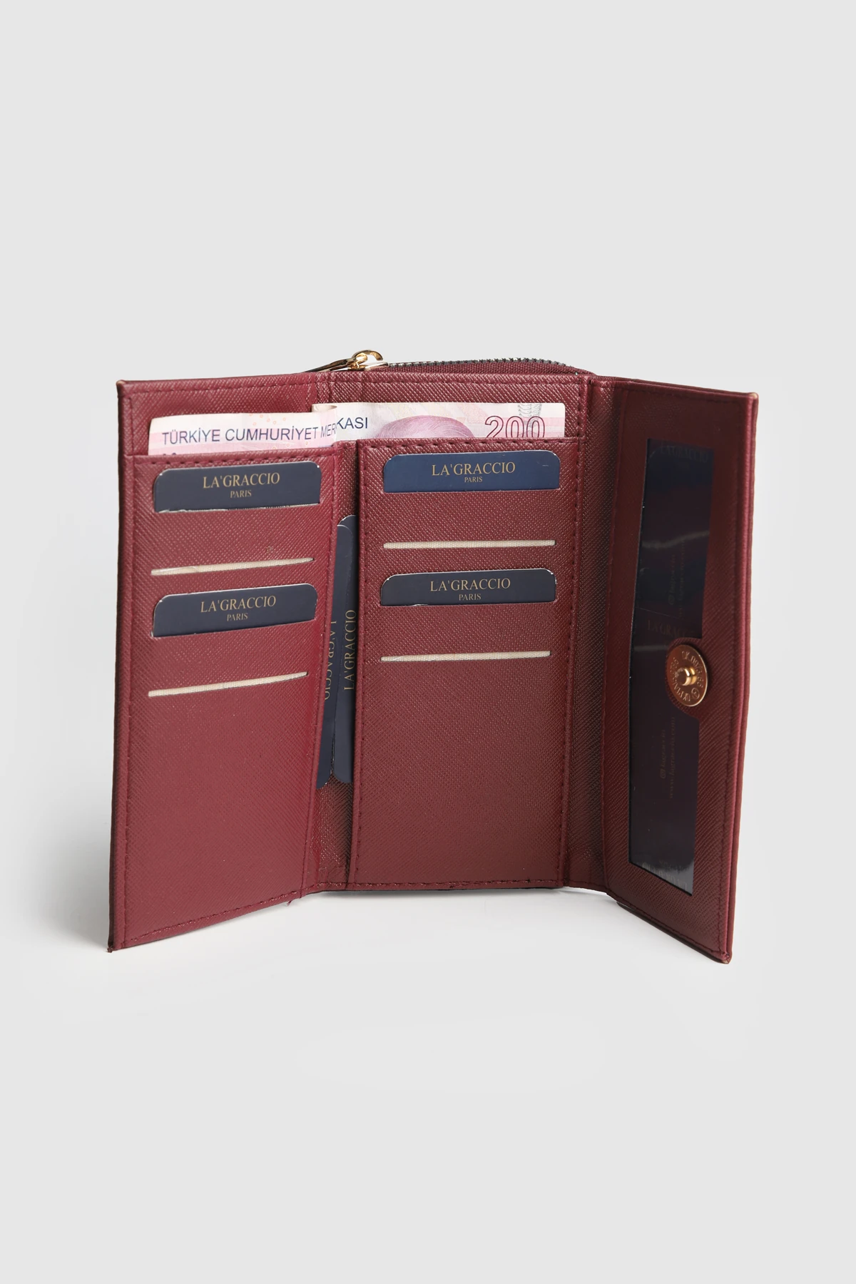La'Graccio Paris Kadın Prave Donma Deri Kullanışlı Cüzdan - Bordo