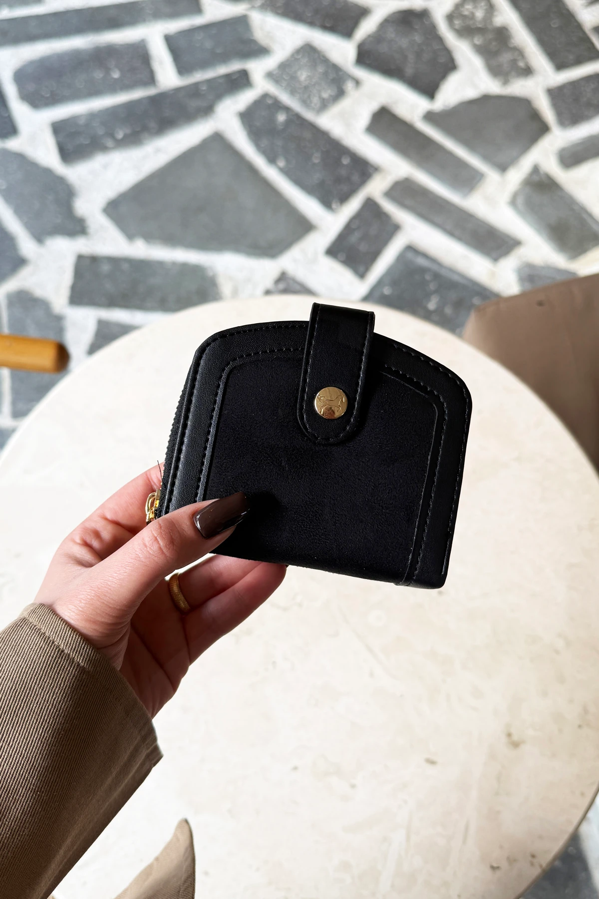 La'Graccio Paris Kadın Laron Süet Tasarım Kullanışlı Cüzdan - Siyah Süet