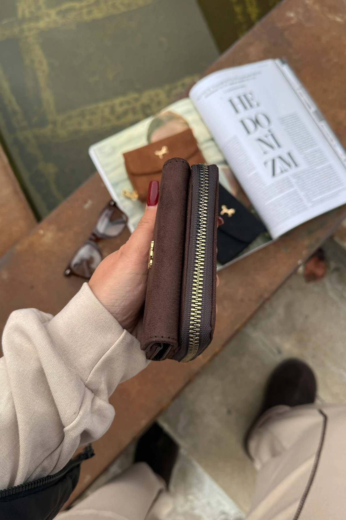 La'Graccio Paris Kadın Cavie Süet Kullanışlı Cüzdan - Kahve Süet