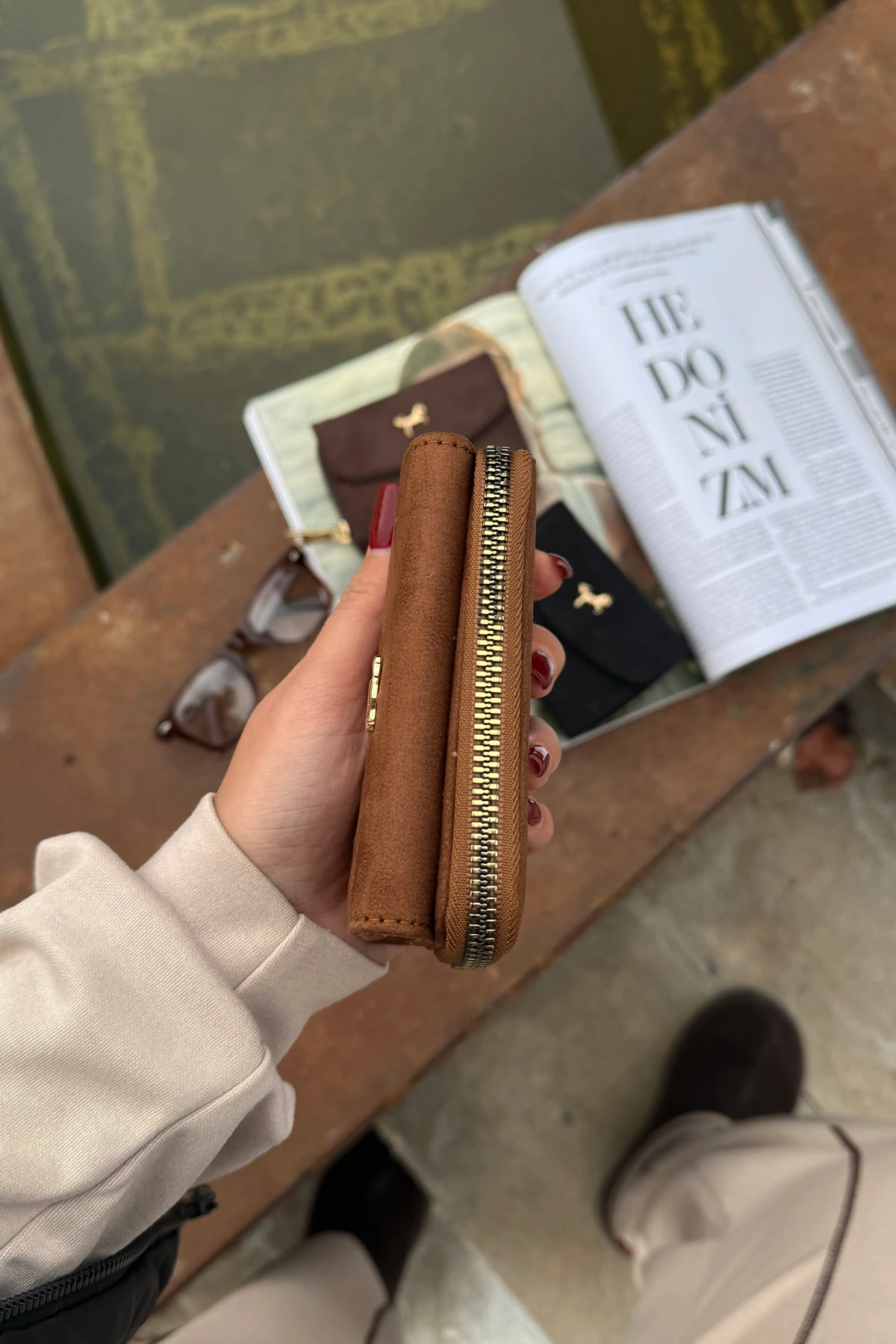 La'Graccio Paris Kadın Cavie Süet Kullanışlı Cüzdan - Taba Süet