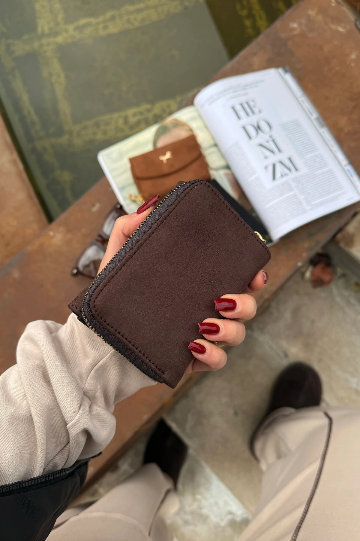 La'Graccio Paris Kadın Cavie Süet Kullanışlı Cüzdan - Kahve Süet