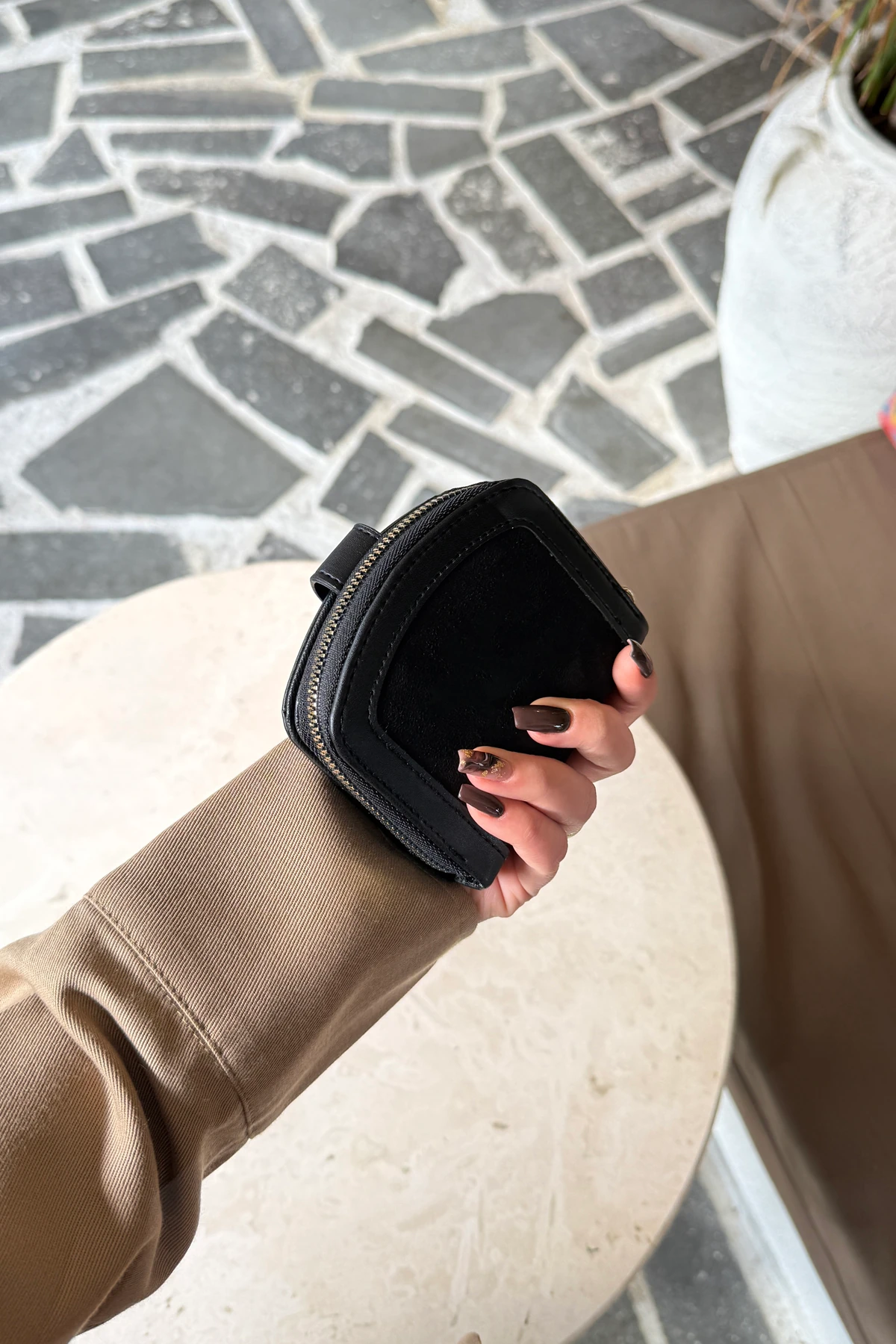 La'Graccio Paris Kadın Laron Süet Tasarım Kullanışlı Cüzdan - Siyah Süet