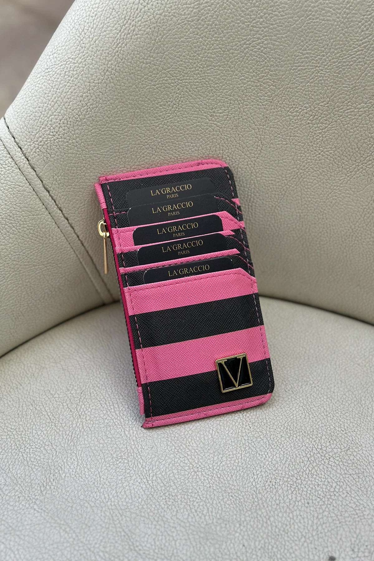 La'Graccio Paris Fermuarlı Kadın Kartlık - Siyah fuşya