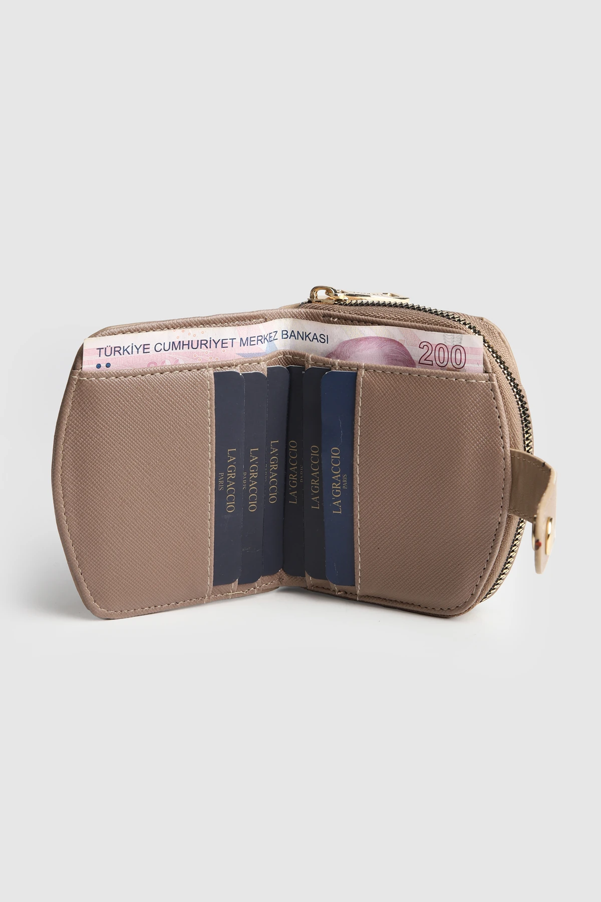 La'Graccio Paris Kadın Laron Süet Tasarım Kullanışlı Cüzdan - Vizon Süet