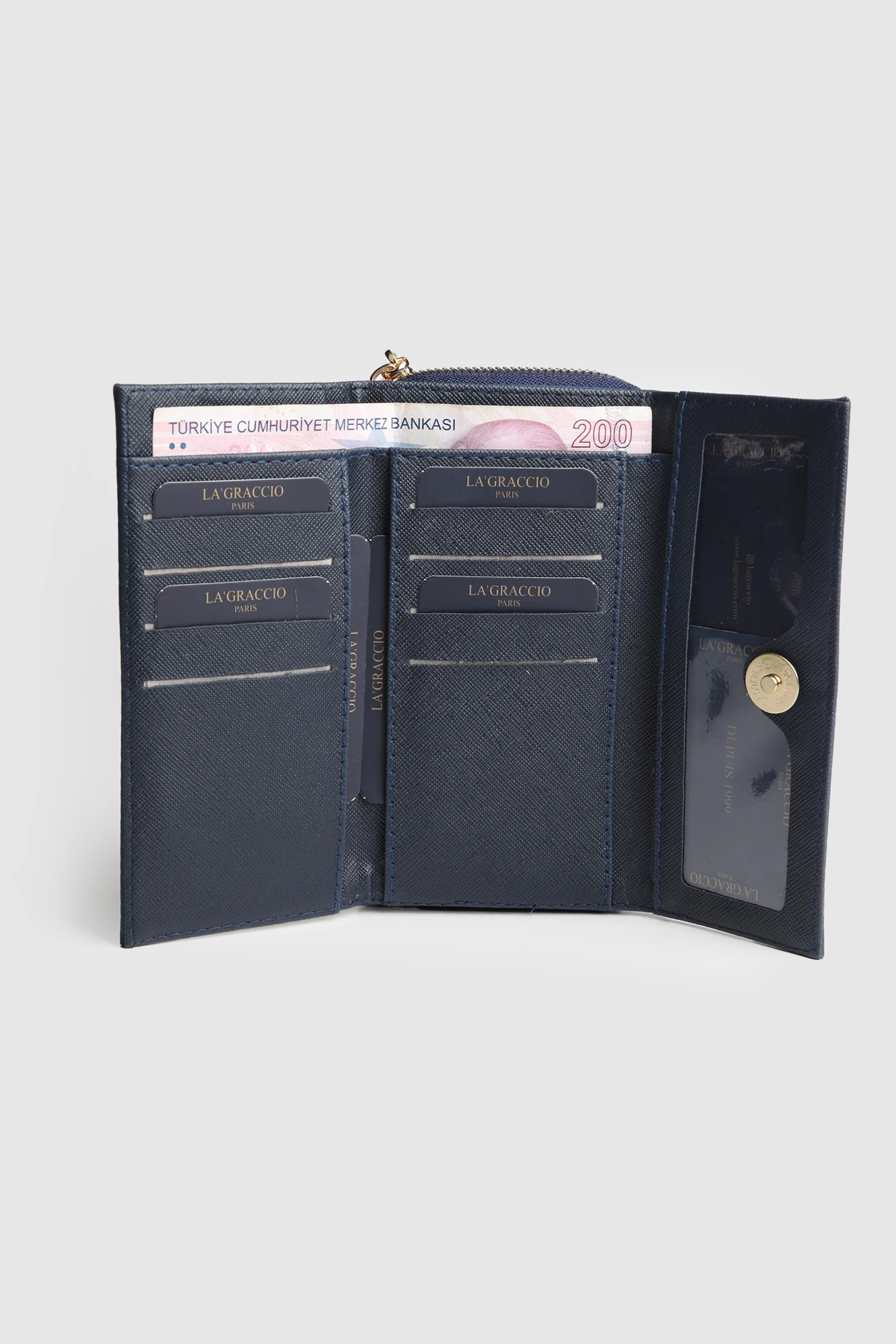 La'Graccio Paris Kadın Prave Donma Deri Kullanışlı Cüzdan - Lacivert