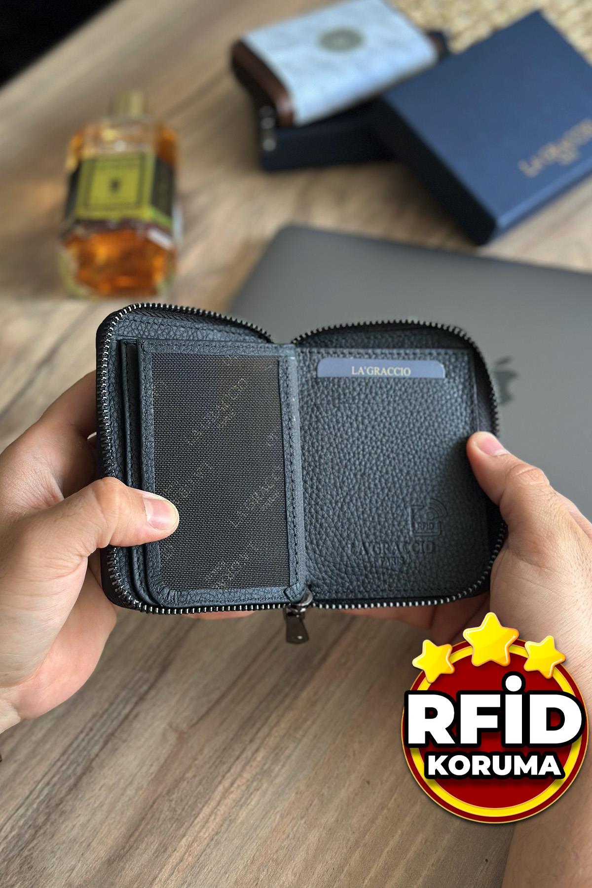 La'Graccio Paris Lancoves Erkek Hakiki Deri Rfid Korumalı Fermuarlı Cüzdan