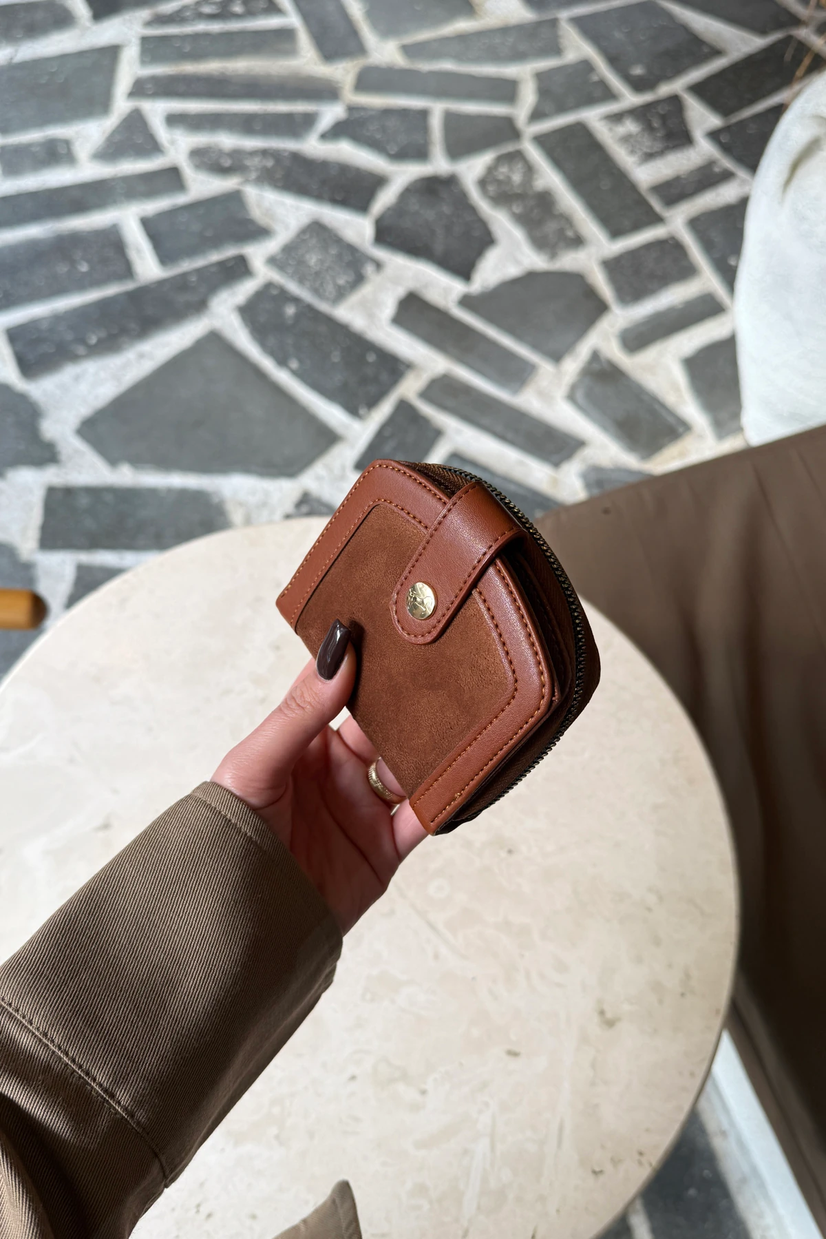 La'Graccio Paris Kadın Laron Süet Tasarım Kullanışlı Cüzdan - Taba Süet