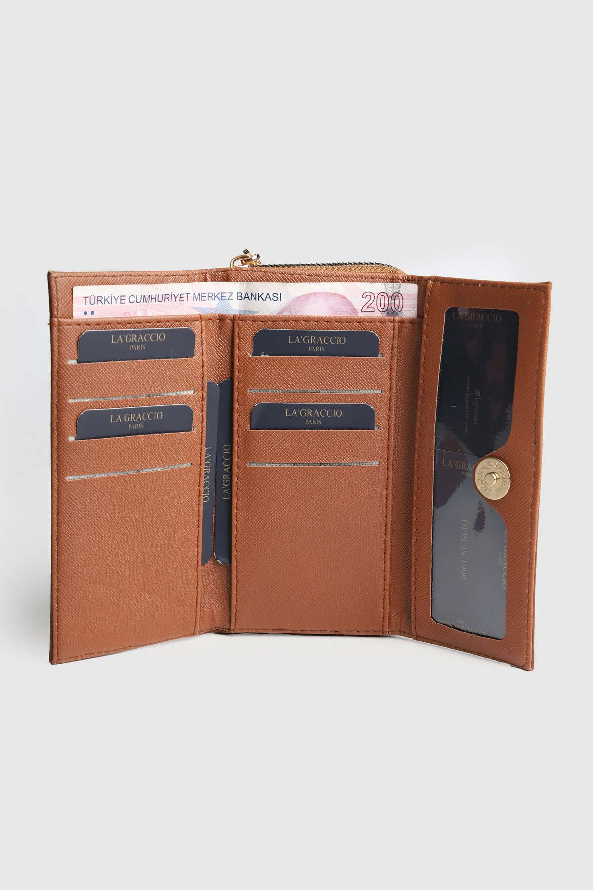 La'Graccio Paris Kadın Prave Donma Deri Kullanışlı Cüzdan - Taba