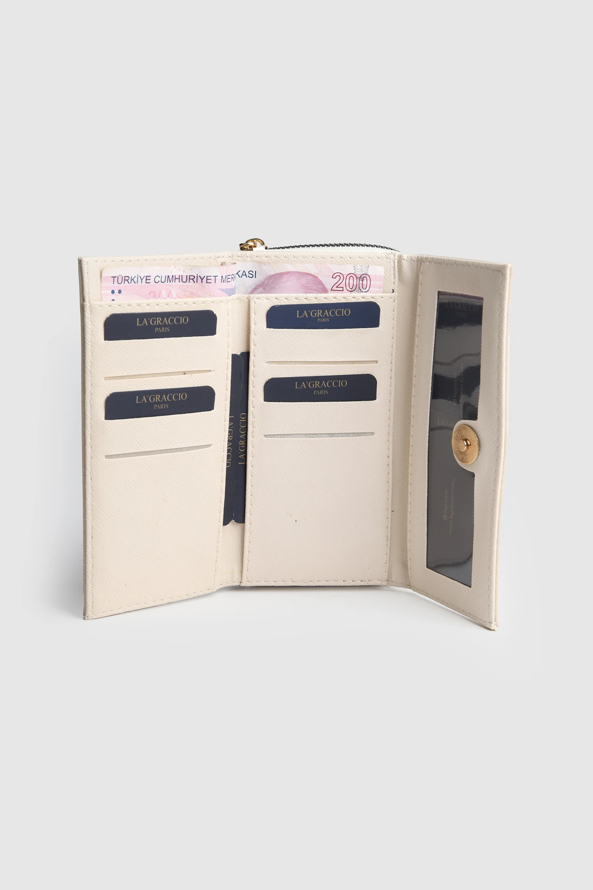 La'Graccio Paris Kadın Prave Donma Deri Kullanışlı Cüzdan - Krem