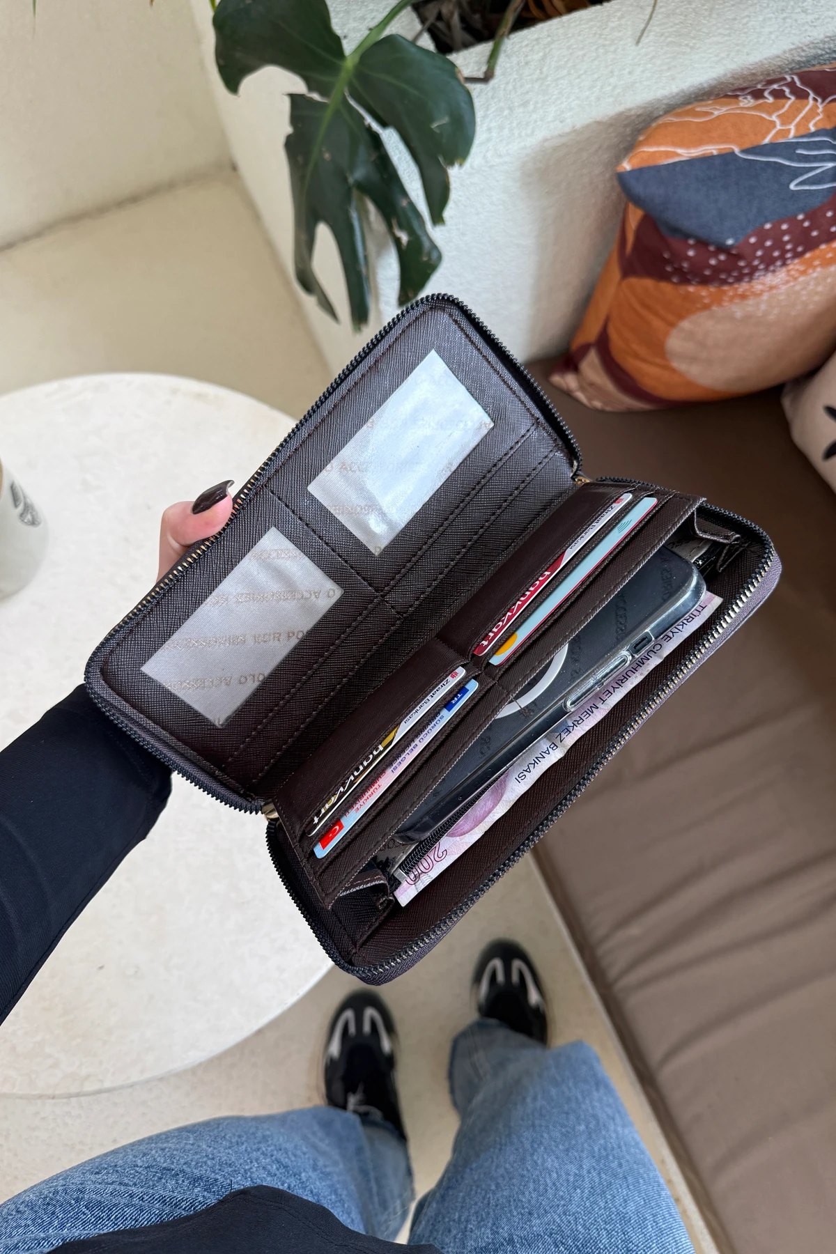 La'Graccio Paris Kadın Guas Büyük Boy Portföy Kullanışlı Cüzdan - Kahve