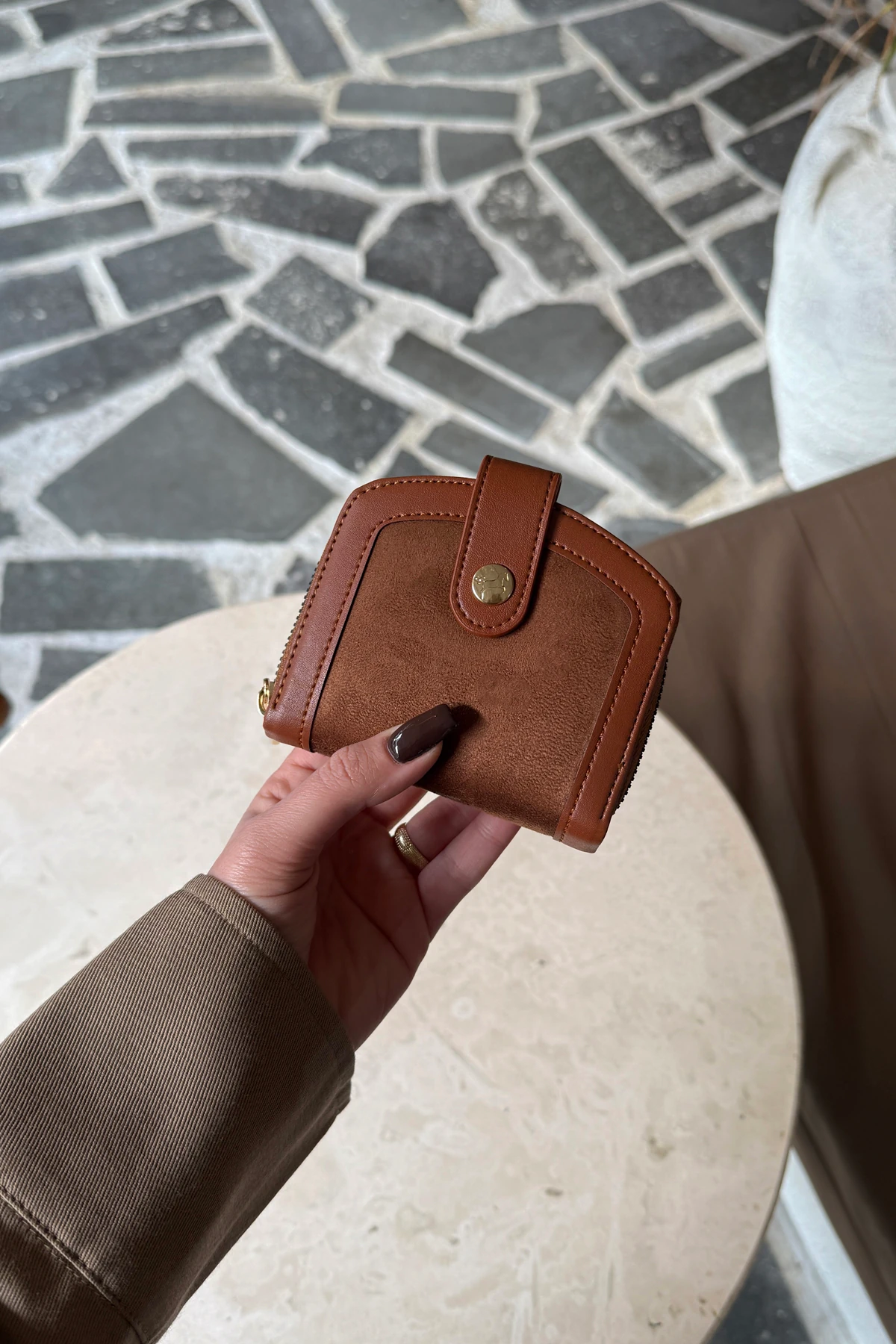 La'Graccio Paris Kadın Laron Süet Tasarım Kullanışlı Cüzdan - Taba Süet