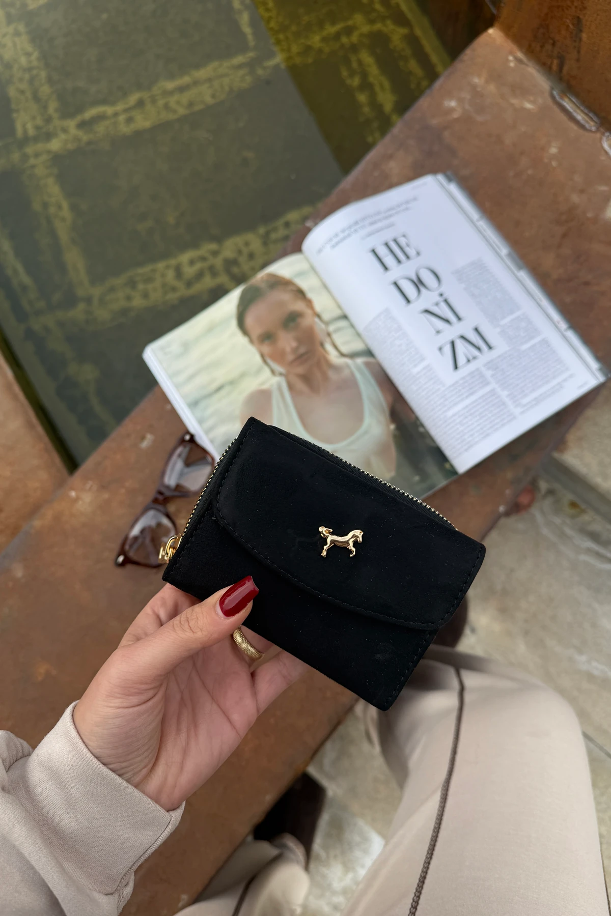 La'Graccio Paris Kadın Cavie Süet Kullanışlı Cüzdan - Siyah Süet