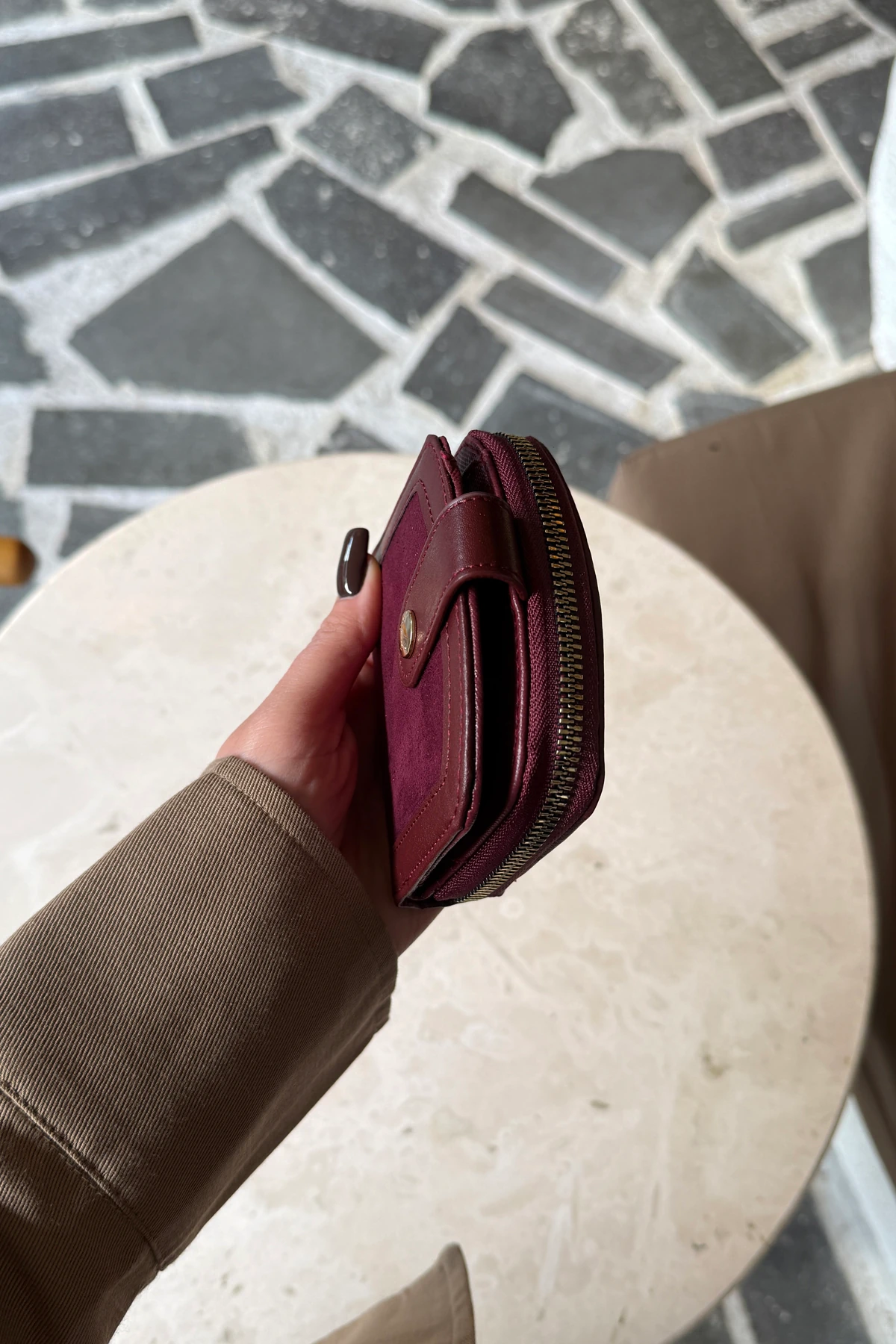 La'Graccio Paris Kadın Laron Süet Tasarım Kullanışlı Cüzdan - Bordo Süet